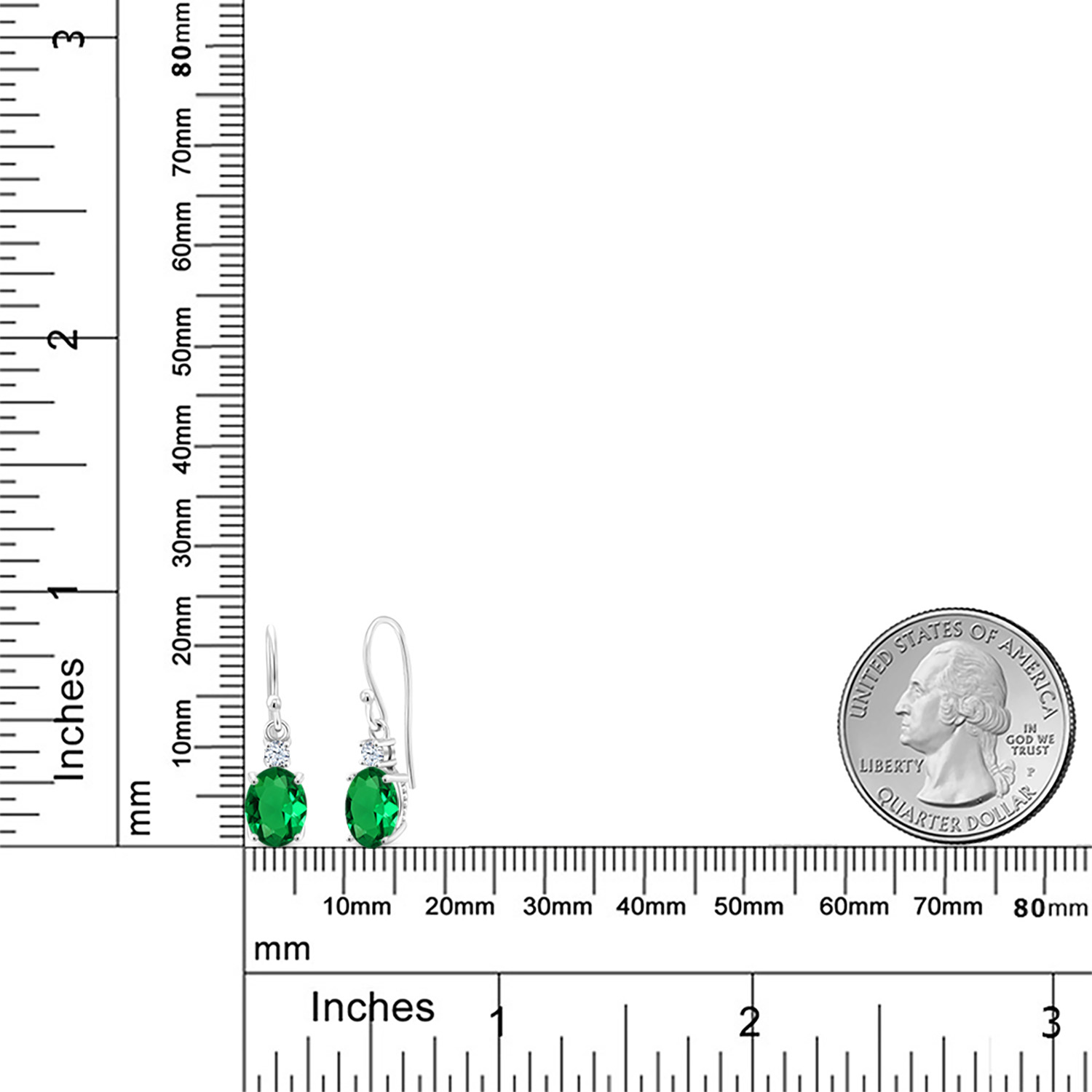 10K White Gold Dangle Earrings 2.76 Ct Oval Green Peridot White Created Sapphire - Picture 90 of 161