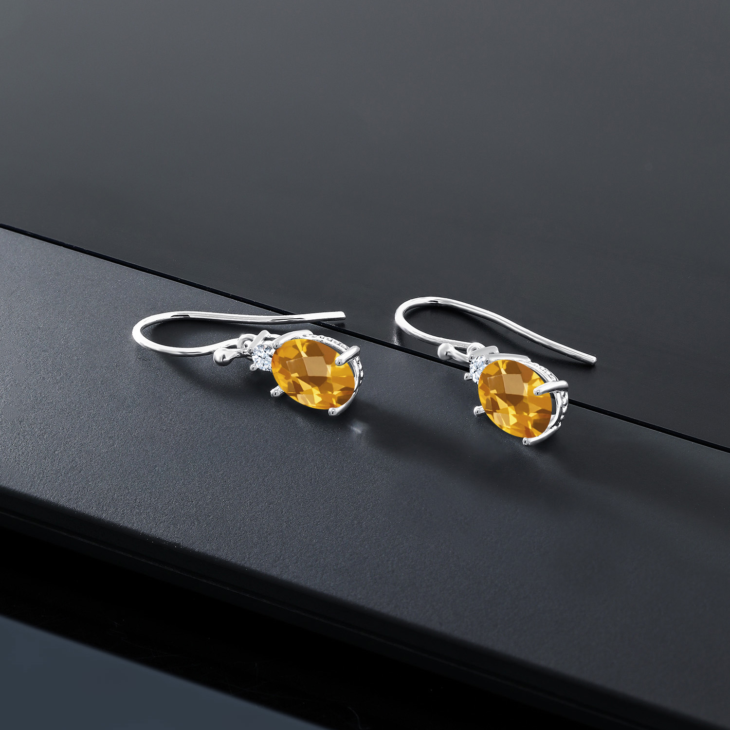 10K White Gold Dangle Earrings 2.76 Ct Oval Green Peridot White Created Sapphire - Picture 46 of 161