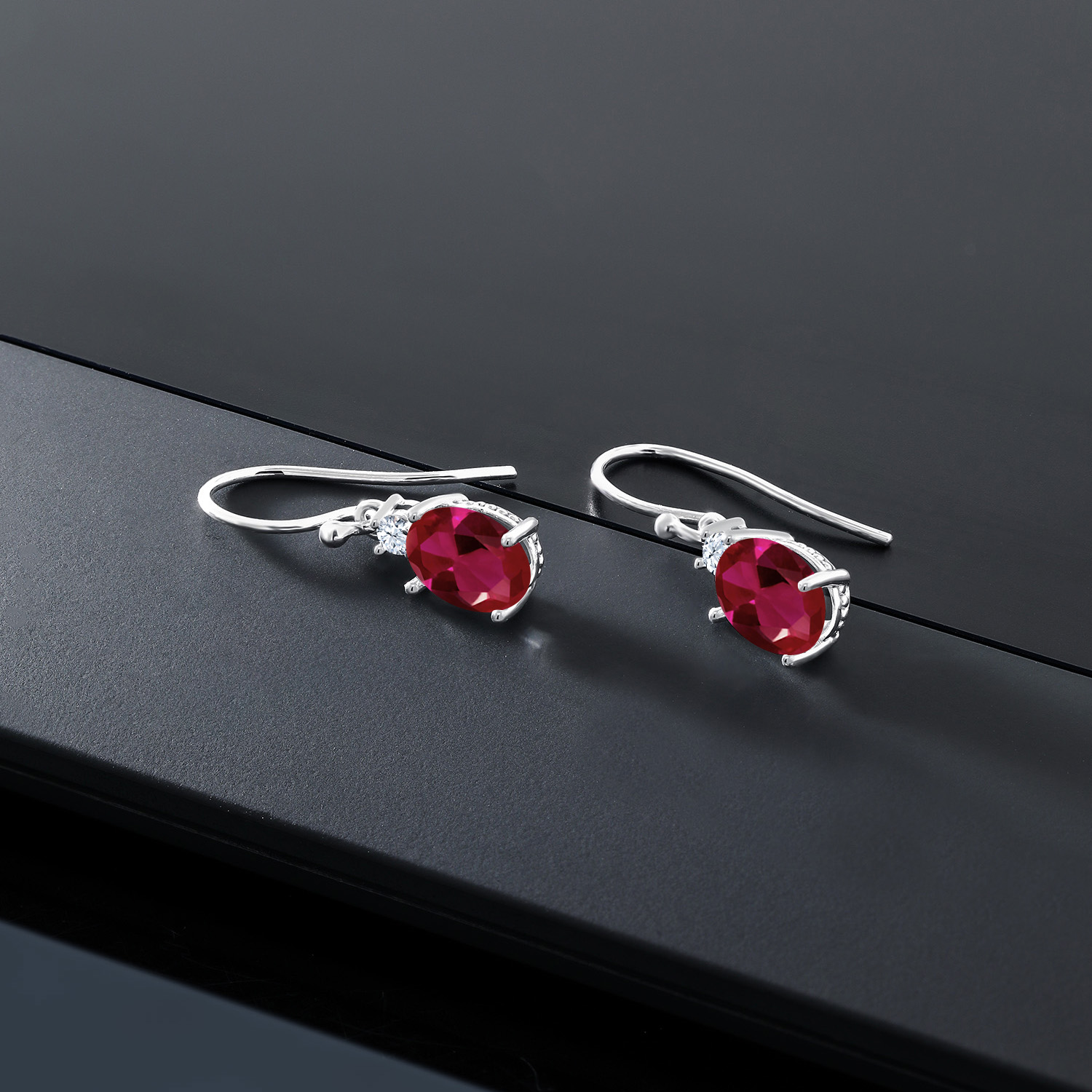 10K White Gold Dangle Earrings 2.76 Ct Oval Green Peridot White Created Sapphire - Picture 51 of 161