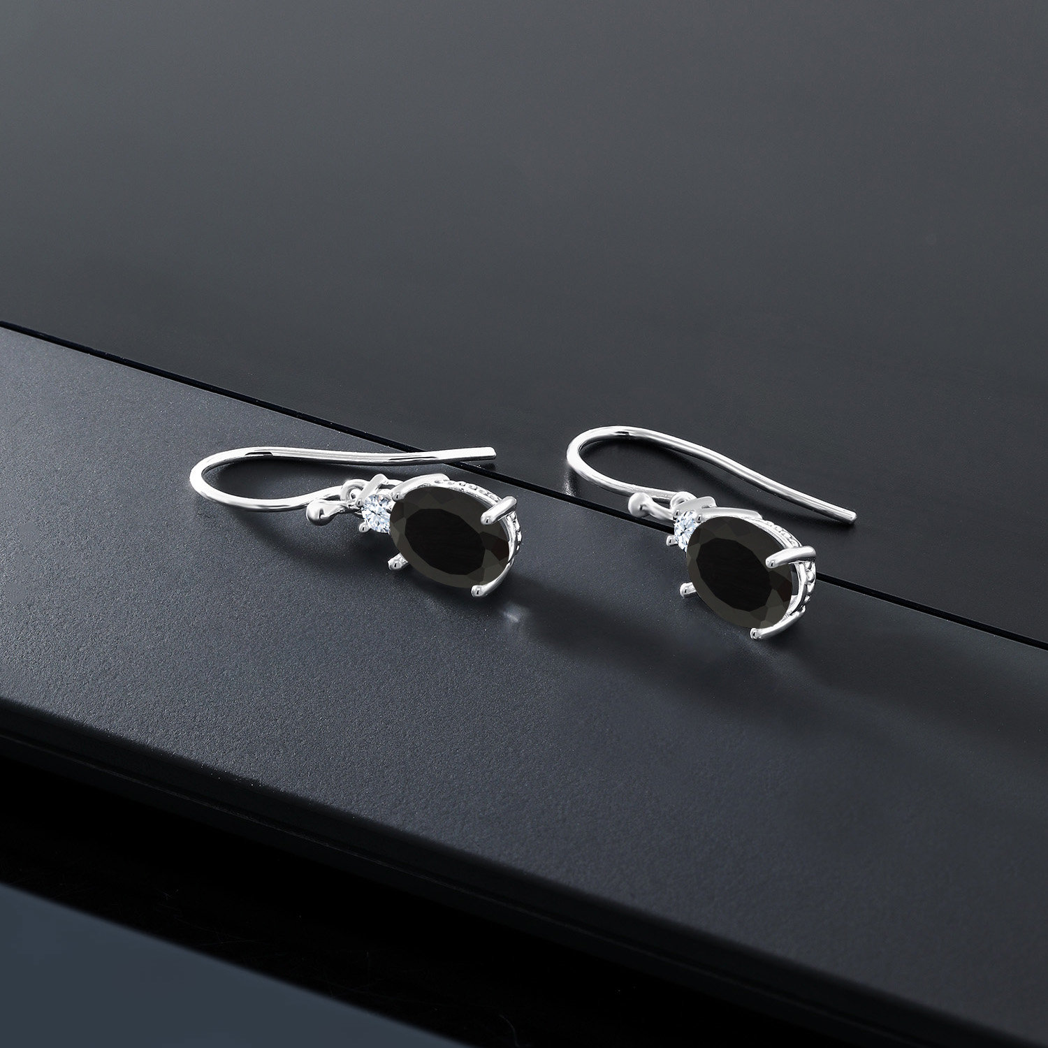 10K White Gold Dangle Earrings 2.76 Ct Oval Green Peridot White Created Sapphire - Picture 96 of 161