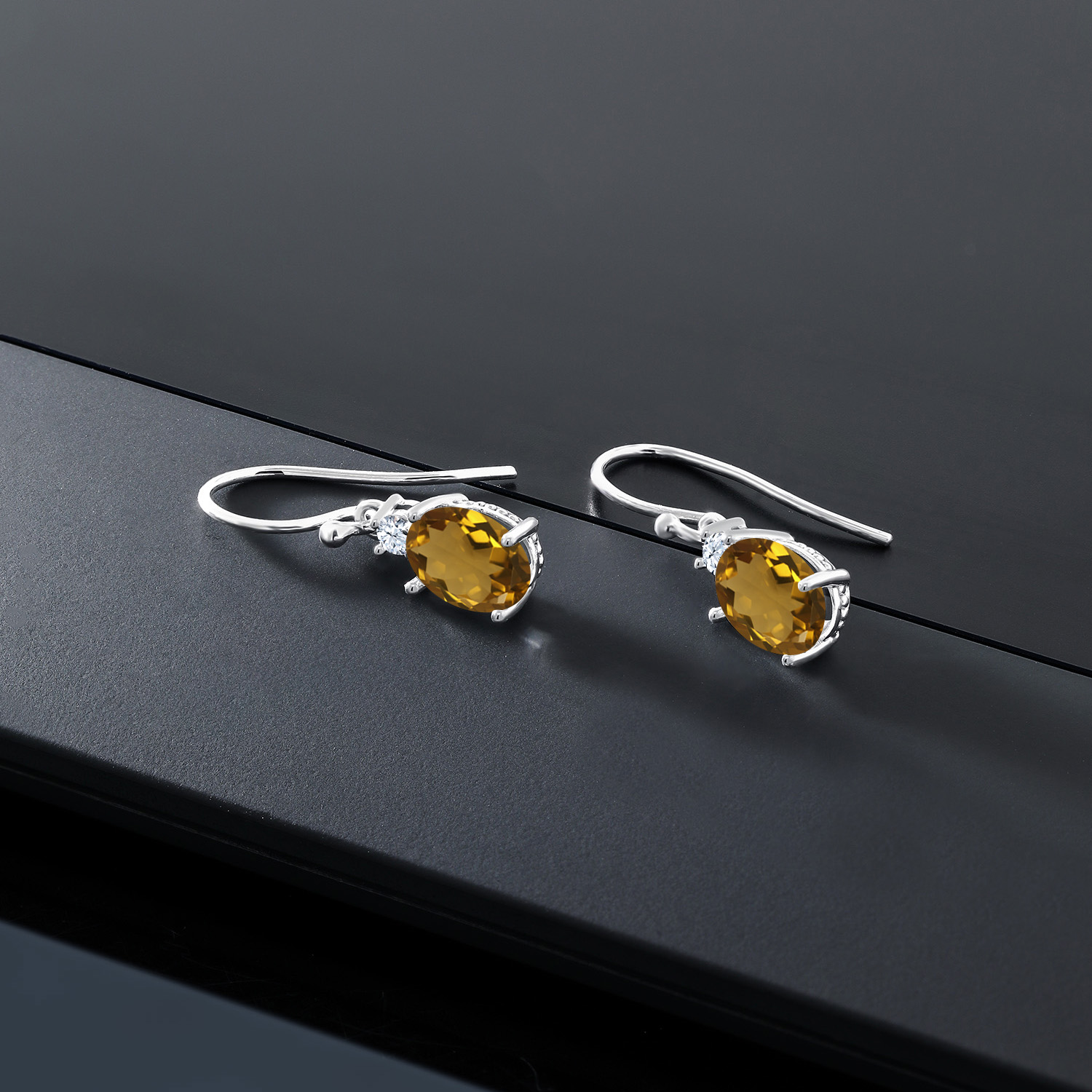 10K White Gold Dangle Earrings 2.76 Ct Oval Green Peridot White Created Sapphire - Picture 151 of 161