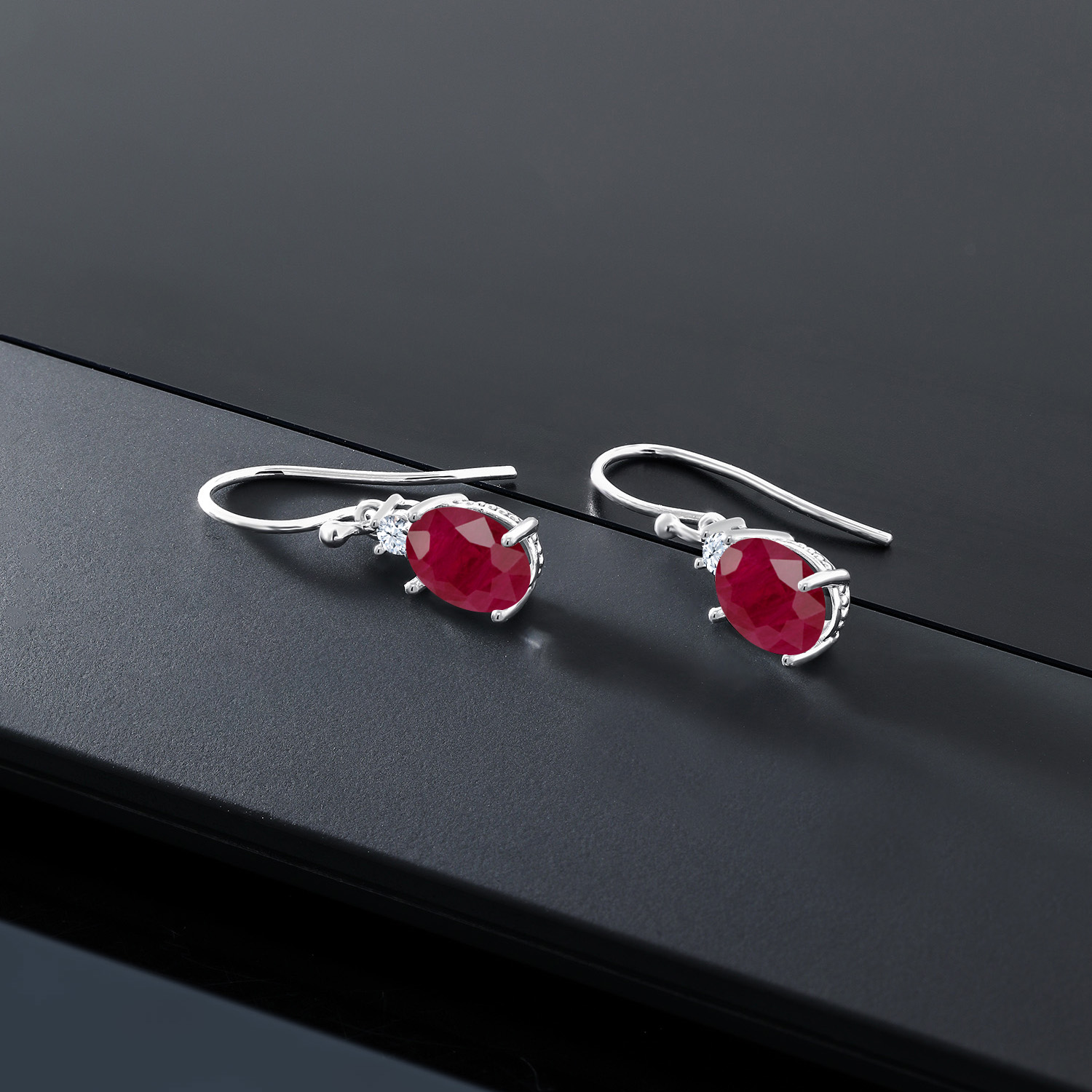 10K White Gold Dangle Earrings 2.76 Ct Oval Green Peridot White Created Sapphire - Picture 126 of 161