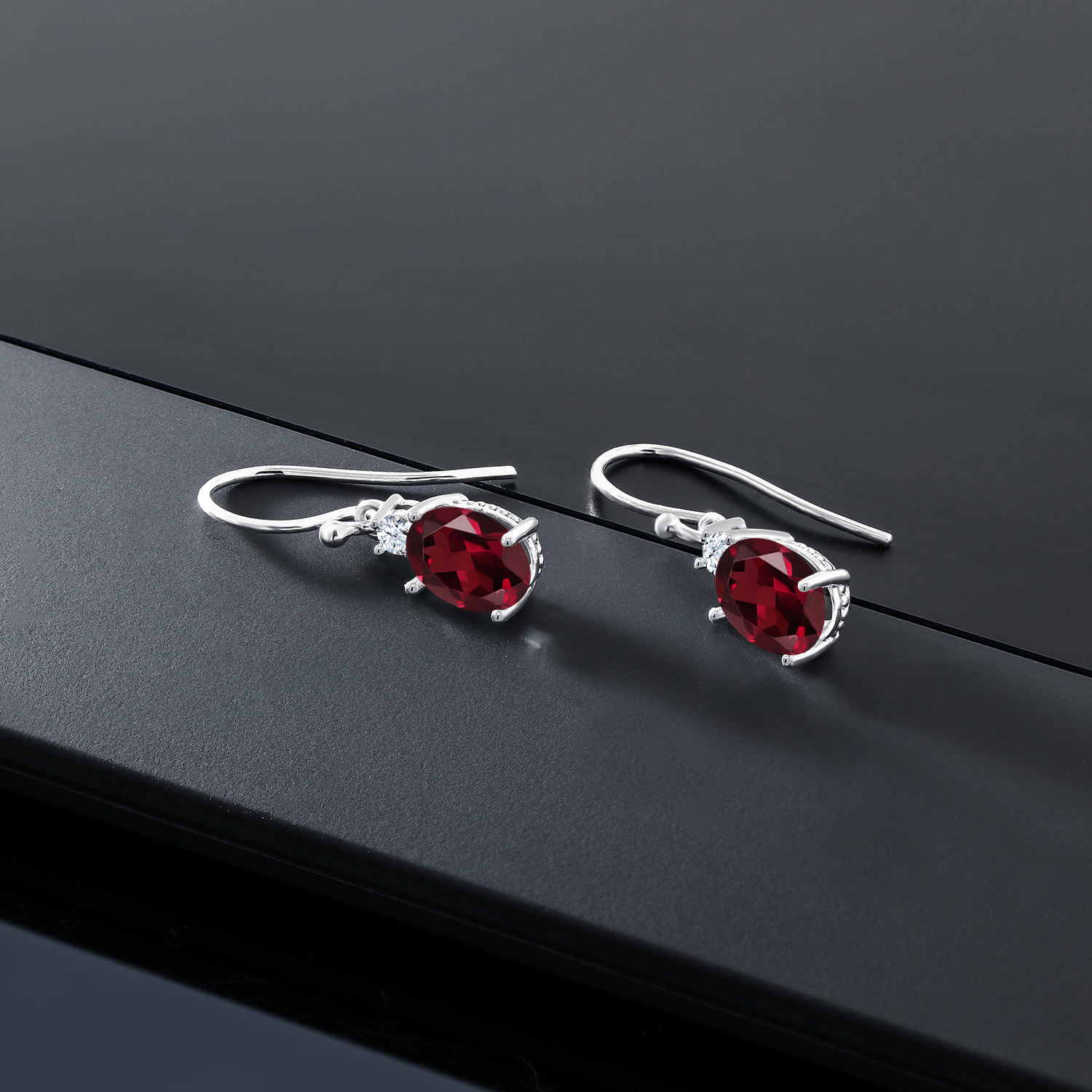 10K White Gold Dangle Earrings 2.76 Ct Oval Green Peridot White Created Sapphire - Picture 121 of 161