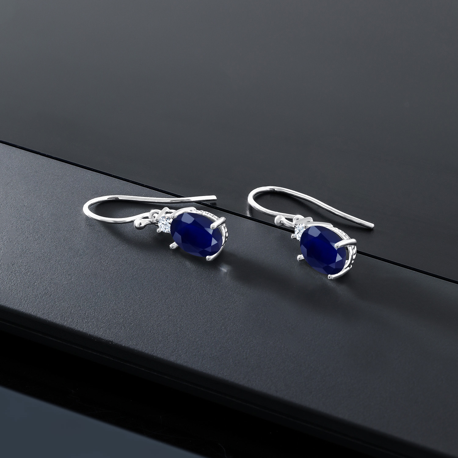 10K White Gold Dangle Earrings 2.76 Ct Oval Green Peridot White Created Sapphire - Picture 26 of 161