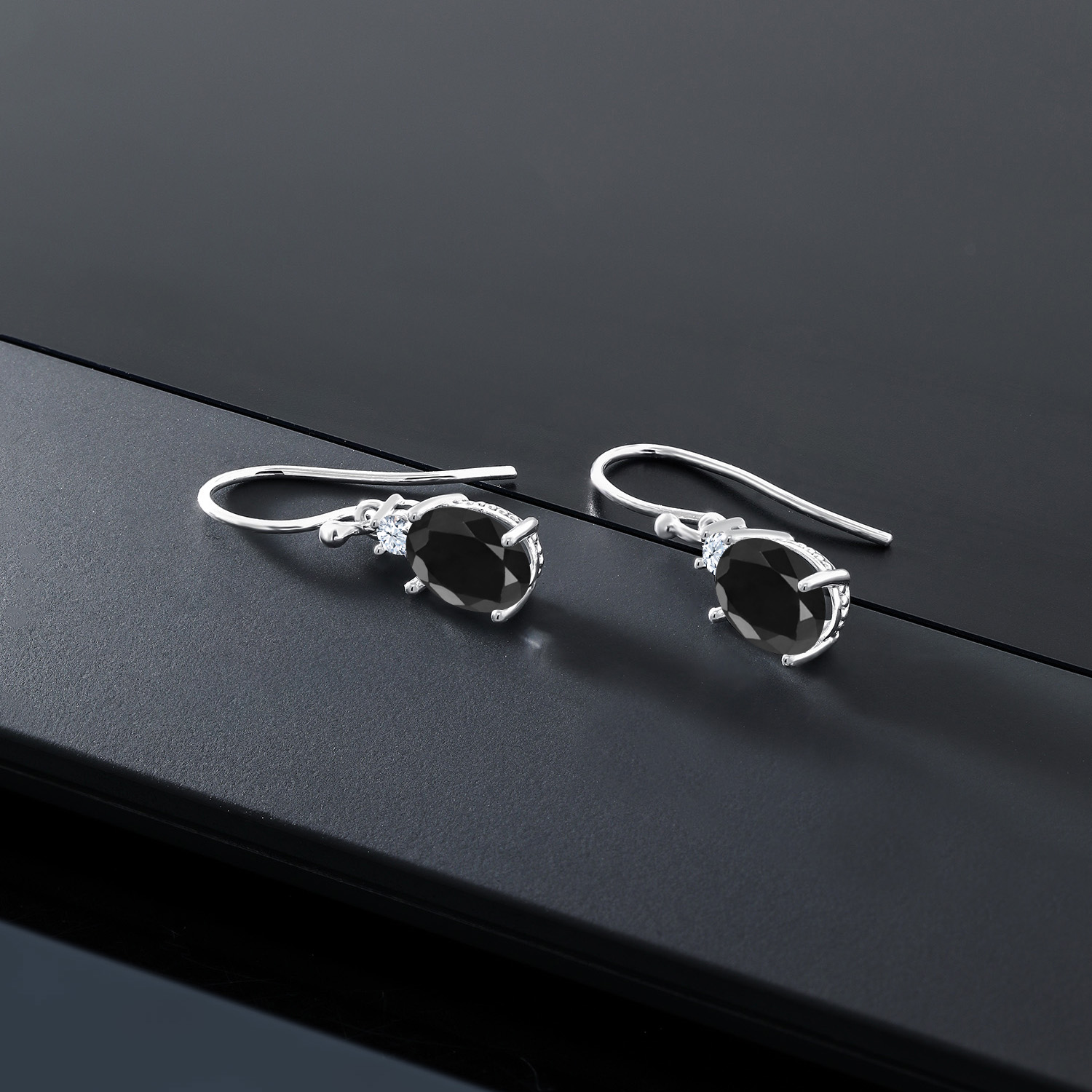 10K White Gold Dangle Earrings 2.76 Ct Oval Green Peridot White Created Sapphire - Picture 16 of 161