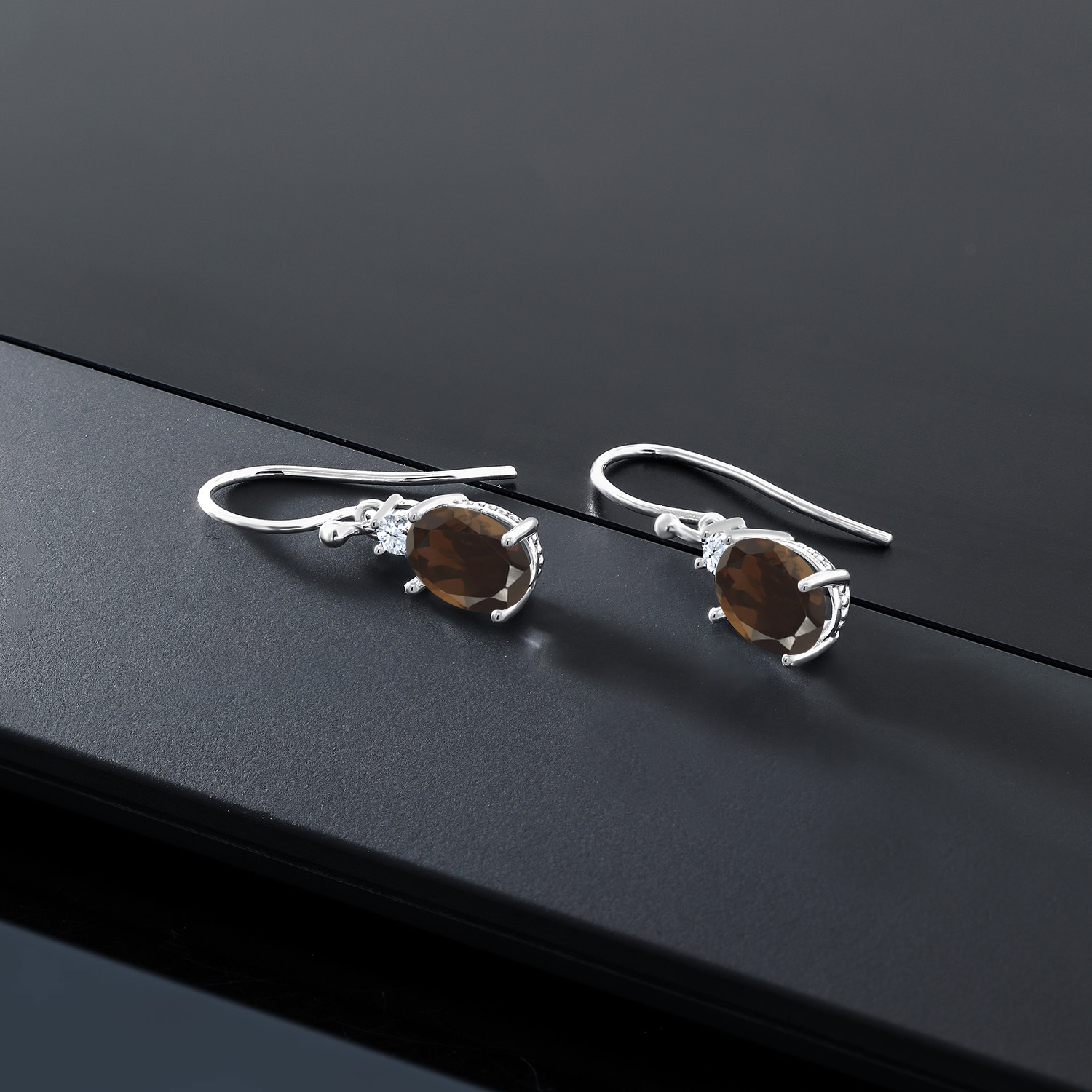 10K White Gold Dangle Earrings 2.76 Ct Oval Green Peridot White Created Sapphire - Picture 131 of 161