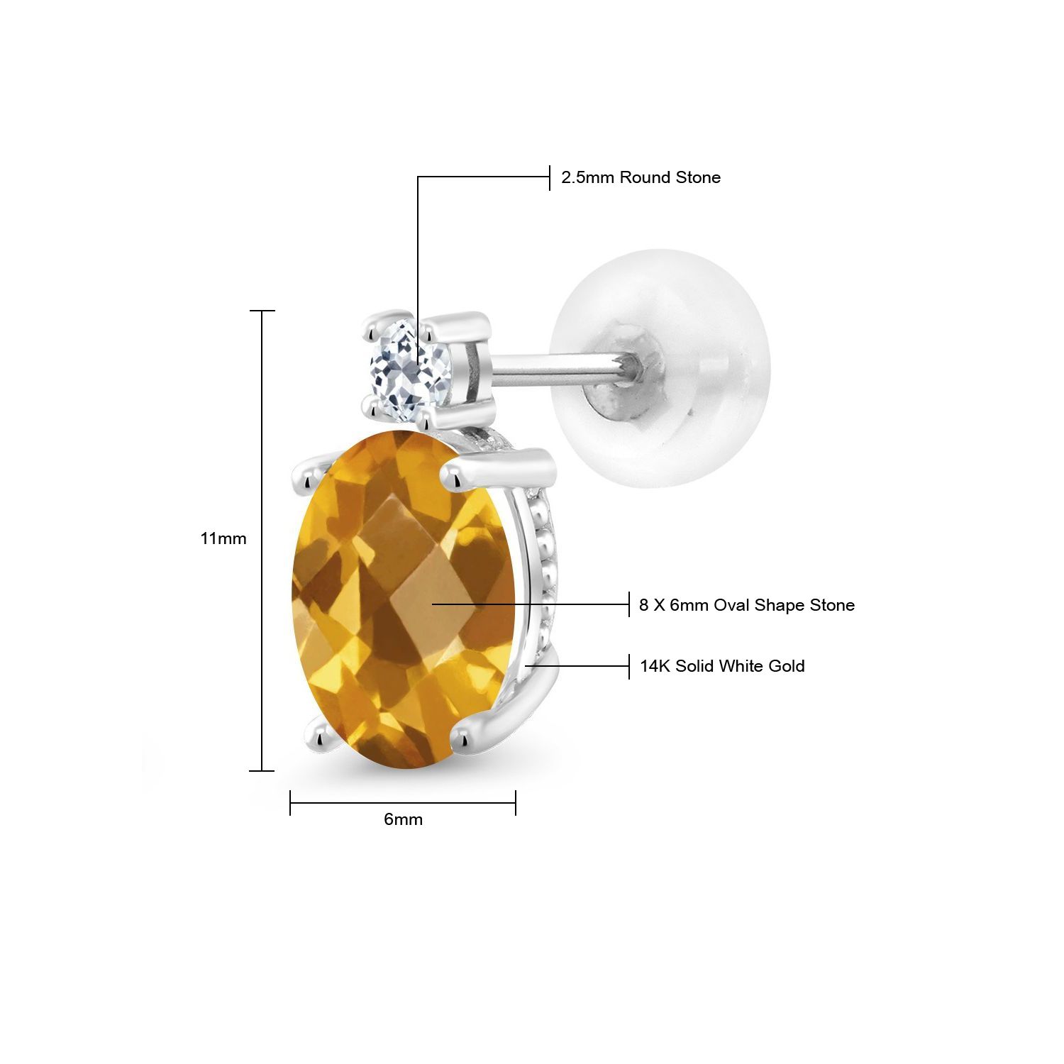 6.5mm Round Green Moissanite & White Topaz Stud Earrings – Lab-Created Flower Design, Platinum Plated