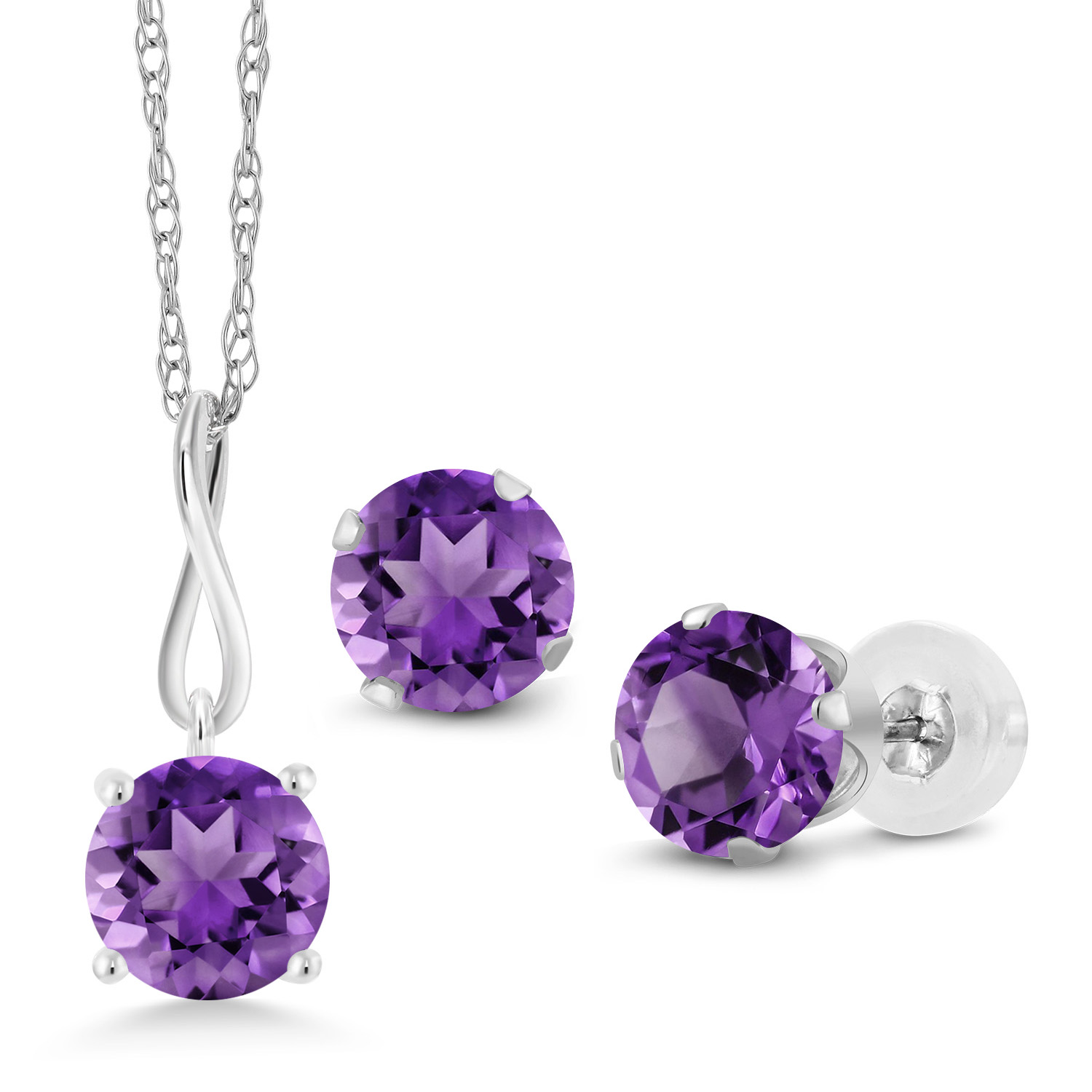 10K White Gold 6MM Pink Zirconia Pendant Earrings Set For Women (2.52 Cttw, - Picture 40 of 57