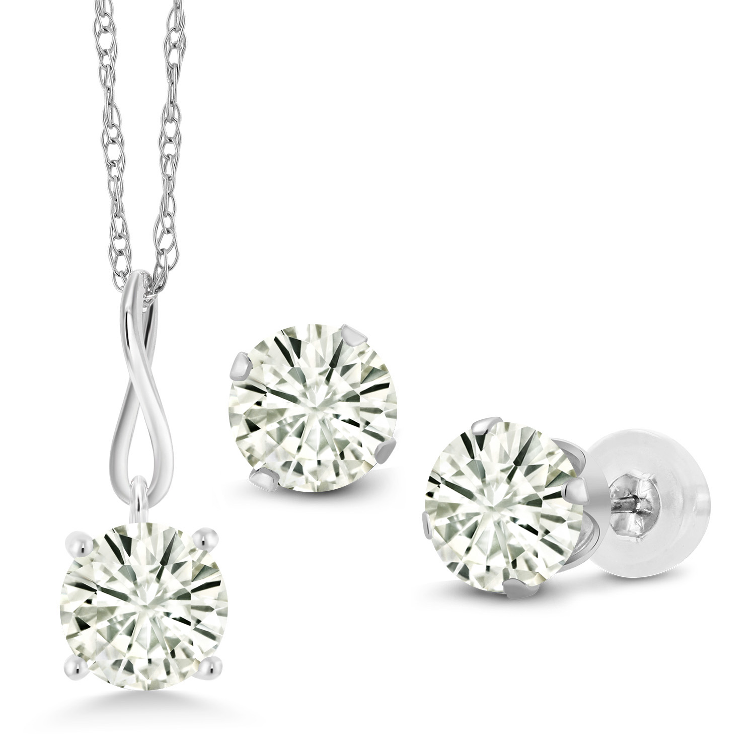 10K White Gold 6MM Pink Zirconia Pendant Earrings Set For Women (2.52 Cttw, - Picture 19 of 57