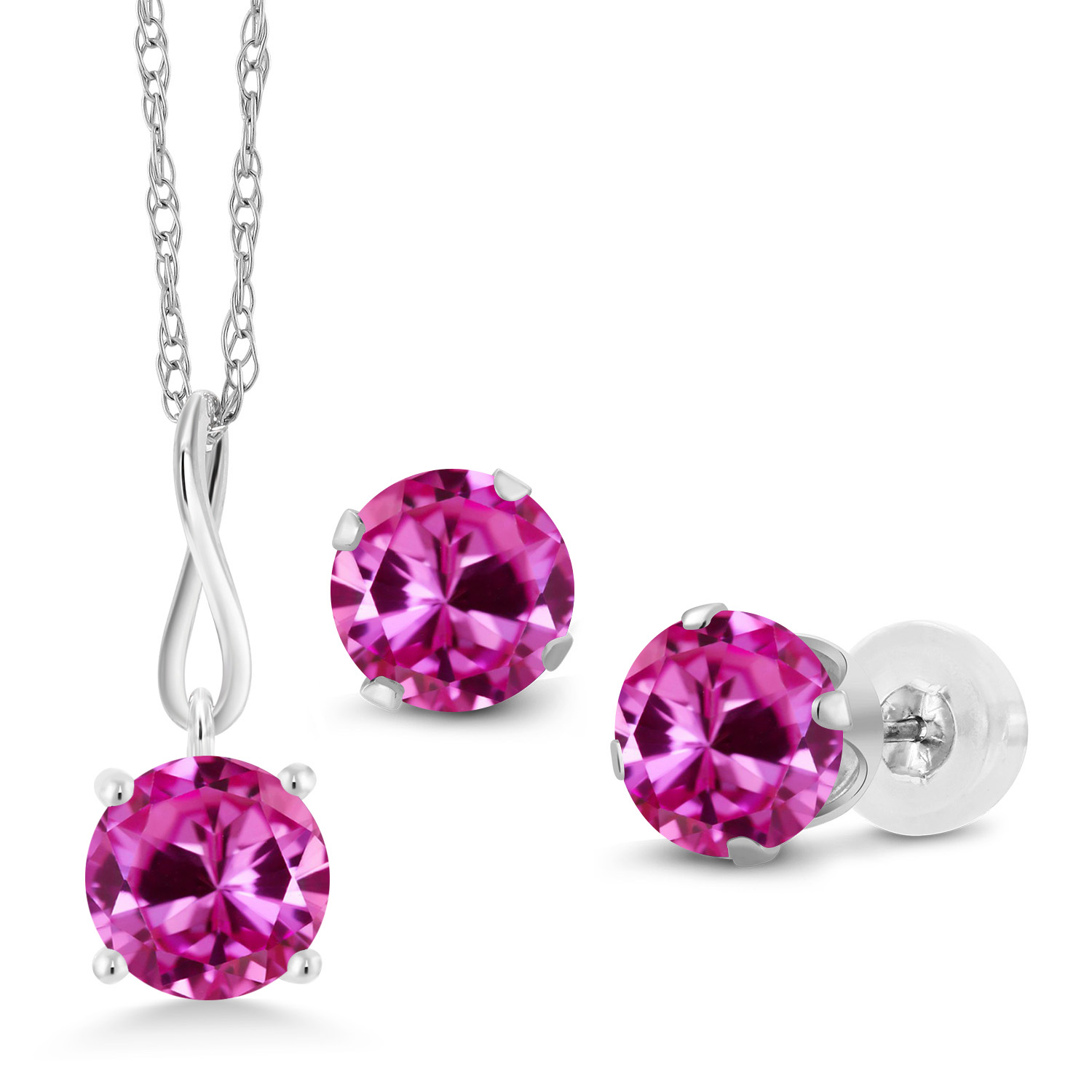 10K White Gold 6MM Pink Zirconia Pendant Earrings Set For Women (2.52 Cttw, - Picture 37 of 57
