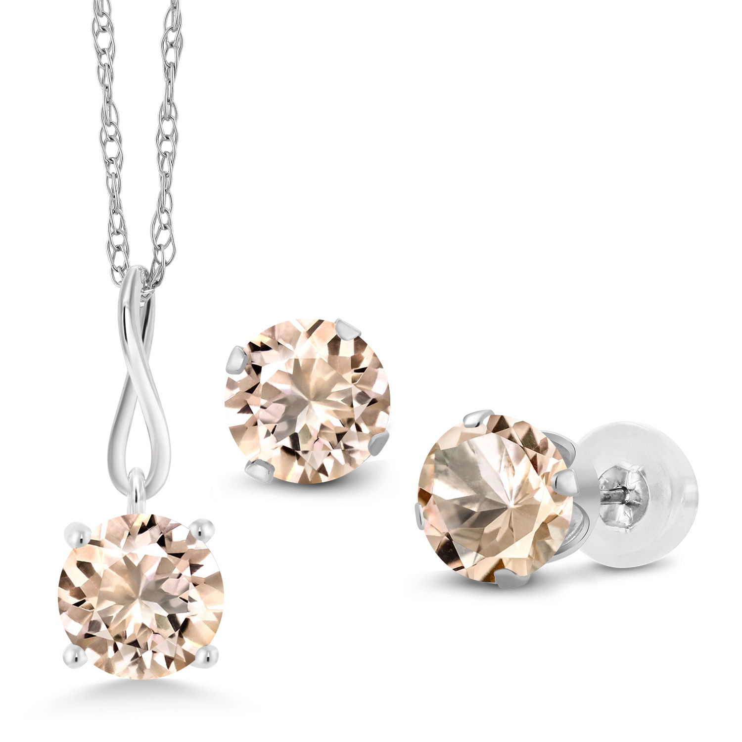 10K White Gold 6MM Pink Zirconia Pendant Earrings Set For Women (2.52 Cttw, - Picture 34 of 57