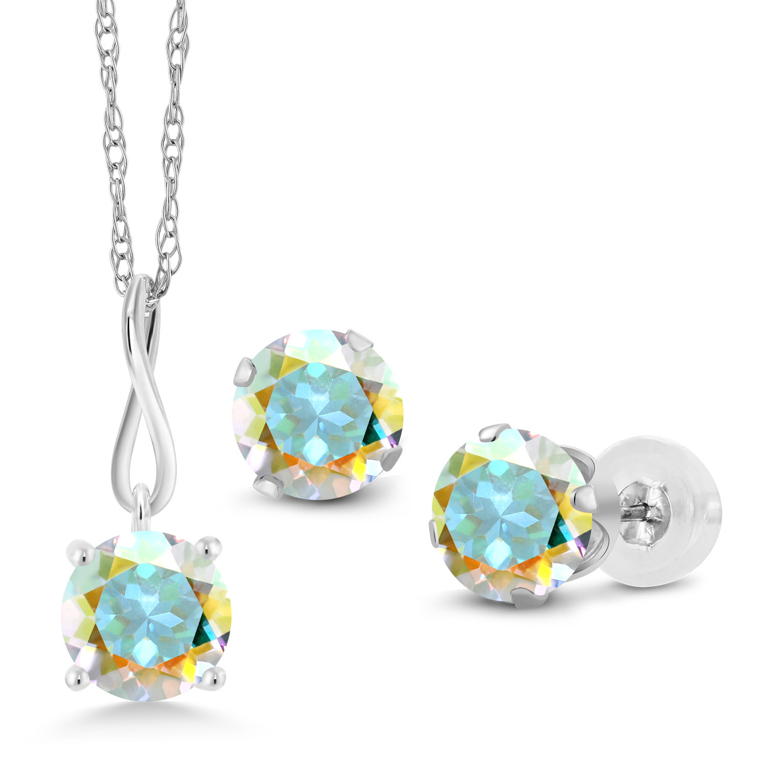 10K White Gold 6MM Pink Zirconia Pendant Earrings Set For Women (2.52 Cttw, - Picture 31 of 57