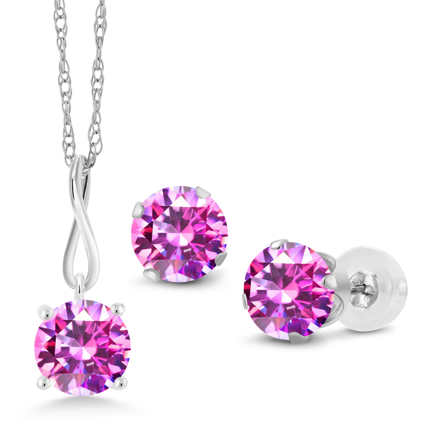 10K White Gold 6MM Pink Zirconia Pendant Earrings Set For Women (2.52 Cttw, - Picture 22 of 57