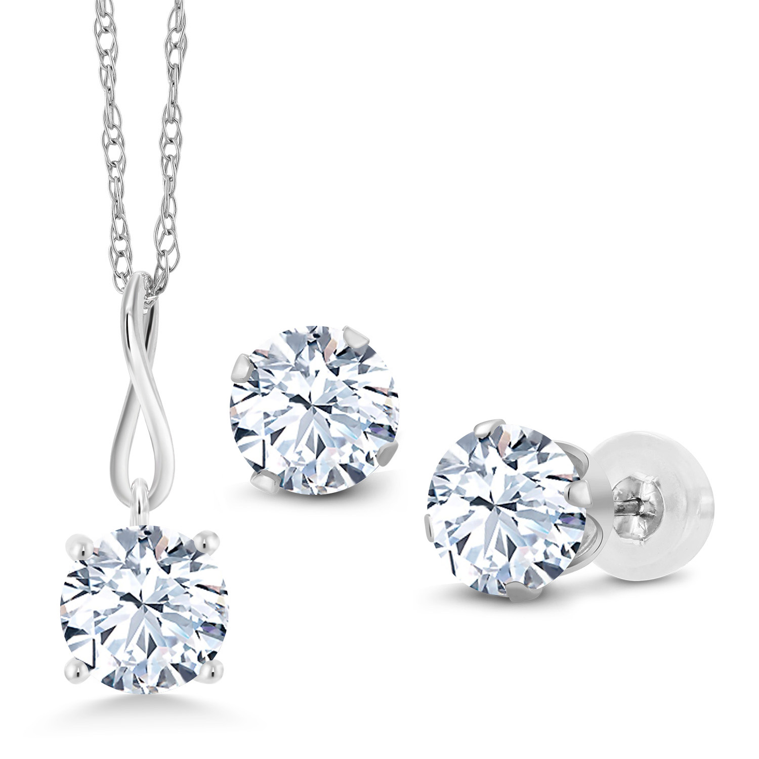 10K White Gold 6MM Pink Zirconia Pendant Earrings Set For Women (2.52 Cttw, - Picture 52 of 57