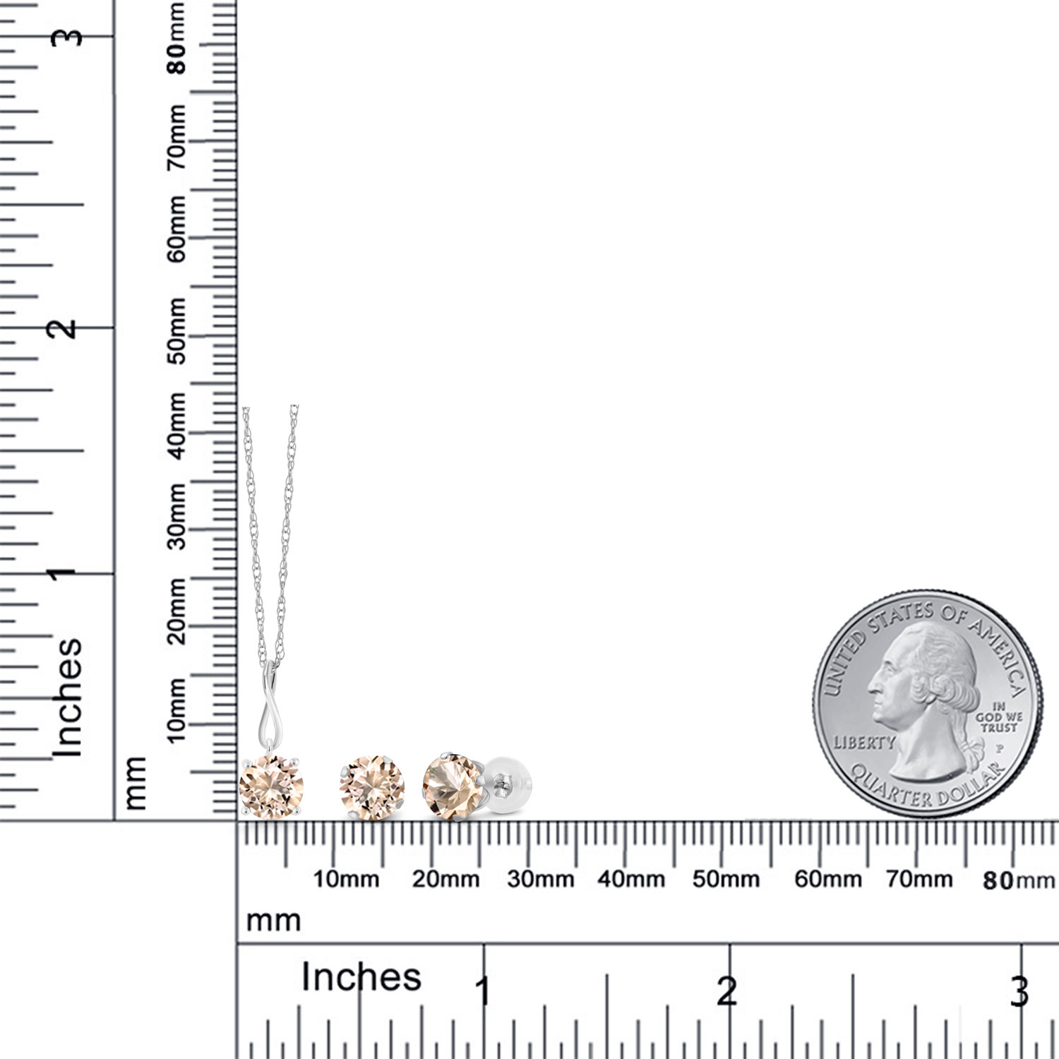 10K White Gold 6MM Pink Zirconia Pendant Earrings Set For Women (2.52 Cttw, - Picture 36 of 57