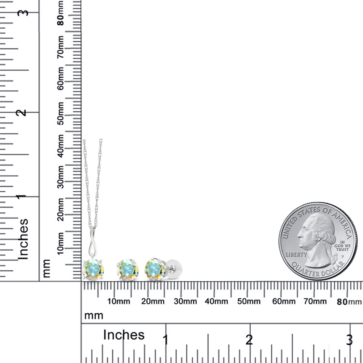 10K White Gold 6MM Pink Zirconia Pendant Earrings Set For Women (2.52 Cttw, - Picture 33 of 57