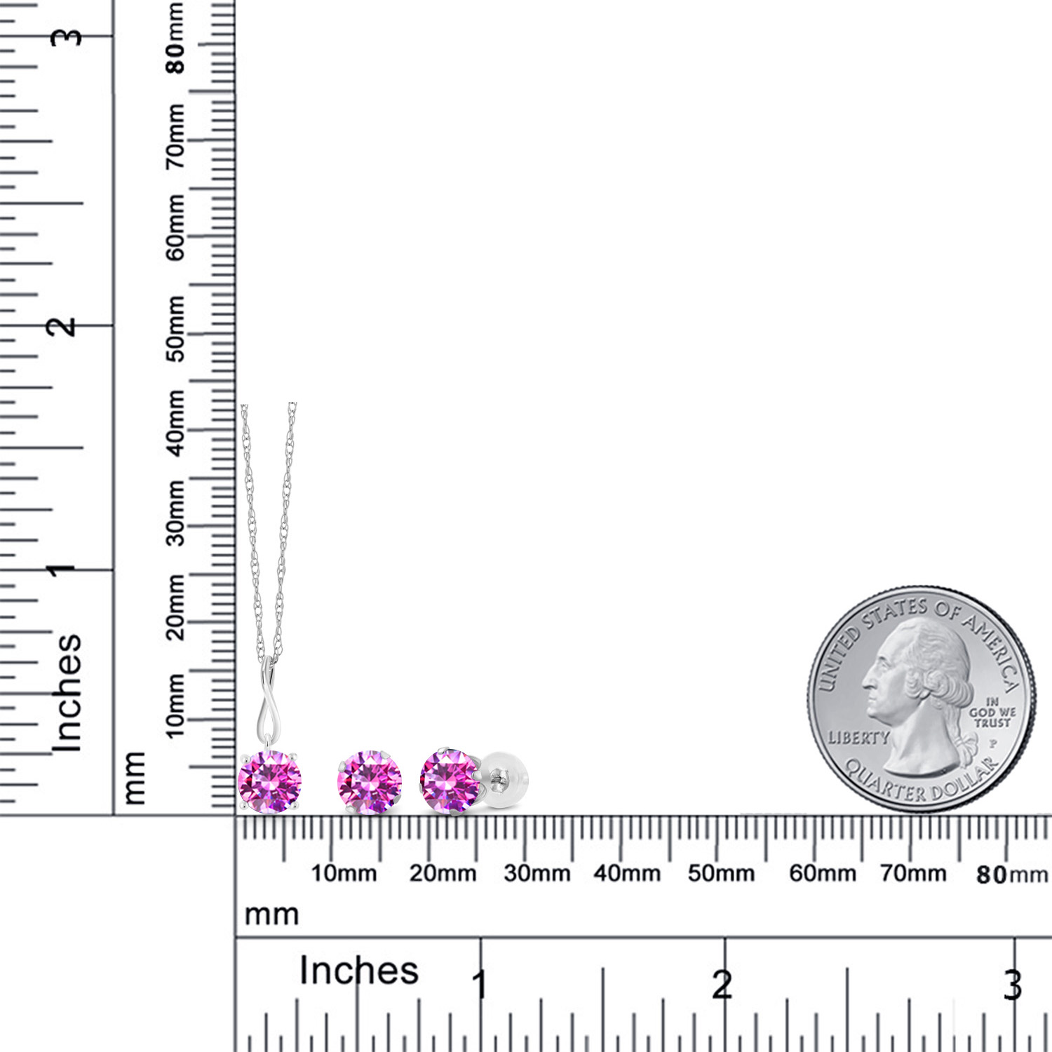 10K White Gold 6MM Pink Zirconia Pendant Earrings Set For Women (2.52 Cttw, - Picture 24 of 57