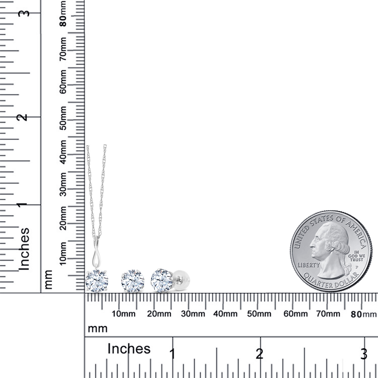 10K White Gold 6MM Pink Zirconia Pendant Earrings Set For Women (2.52 Cttw, - Picture 54 of 57