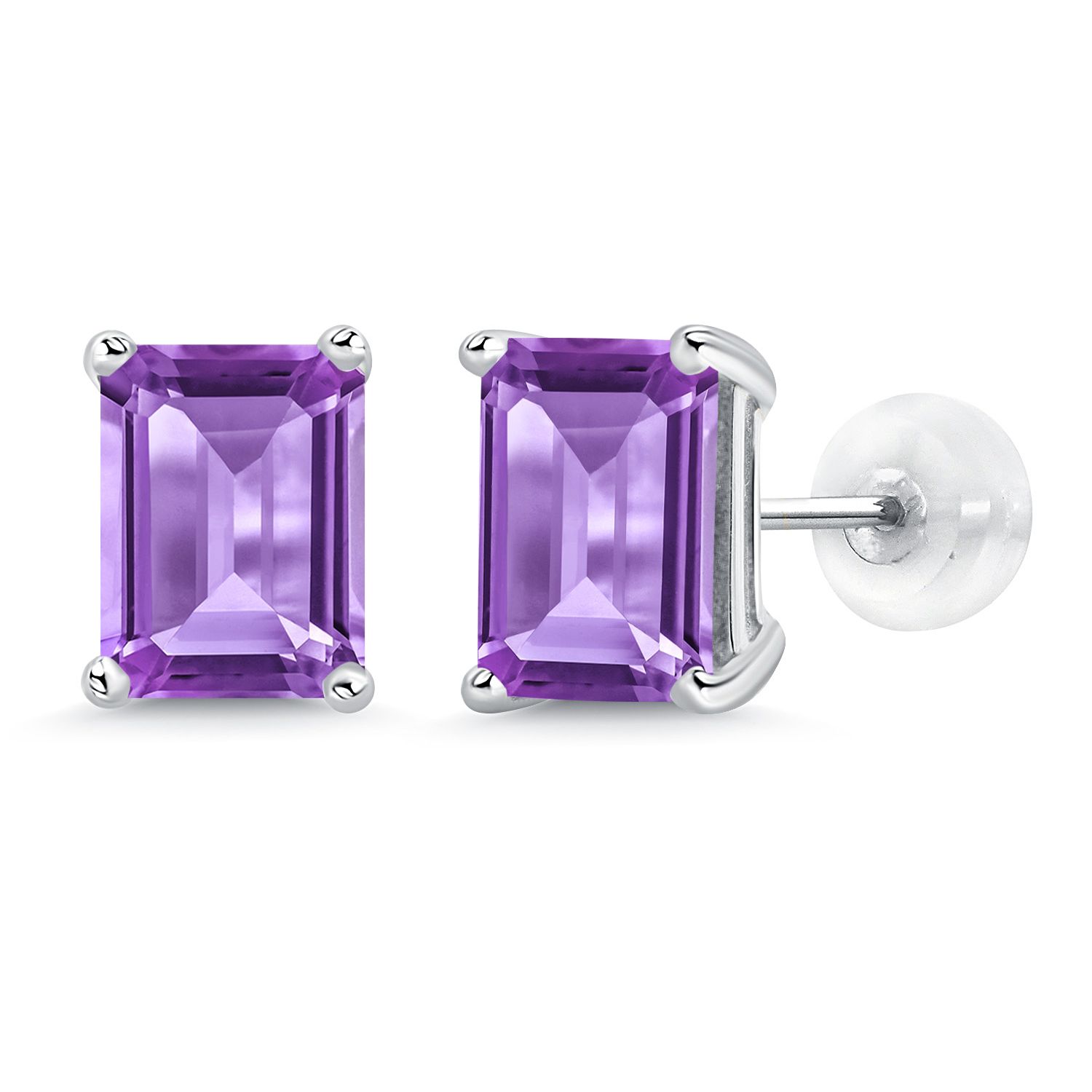 14K White Gold Amethyst Stud Earrings For Women (3.00 Cttw, Gemstone February - Picture 7 of 102