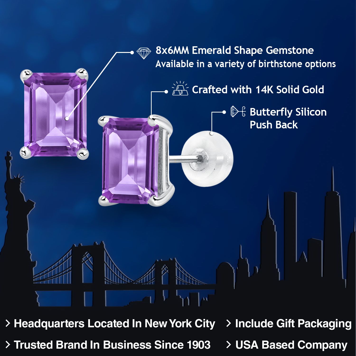 14K White Gold Amethyst Stud Earrings For Women (3.00 Cttw, Gemstone February - Picture 8 of 102