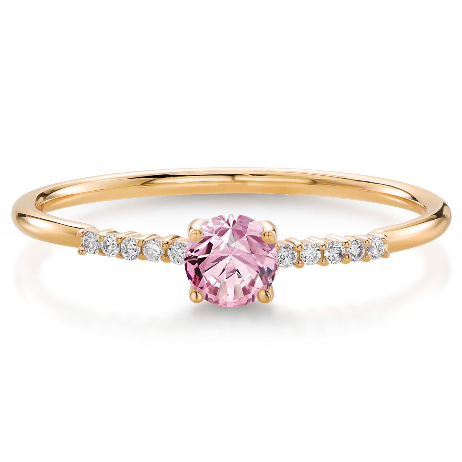 10K Yellow Gold 4MM Round Gemstone Birthstone and Lab Grown Diamond Engagement