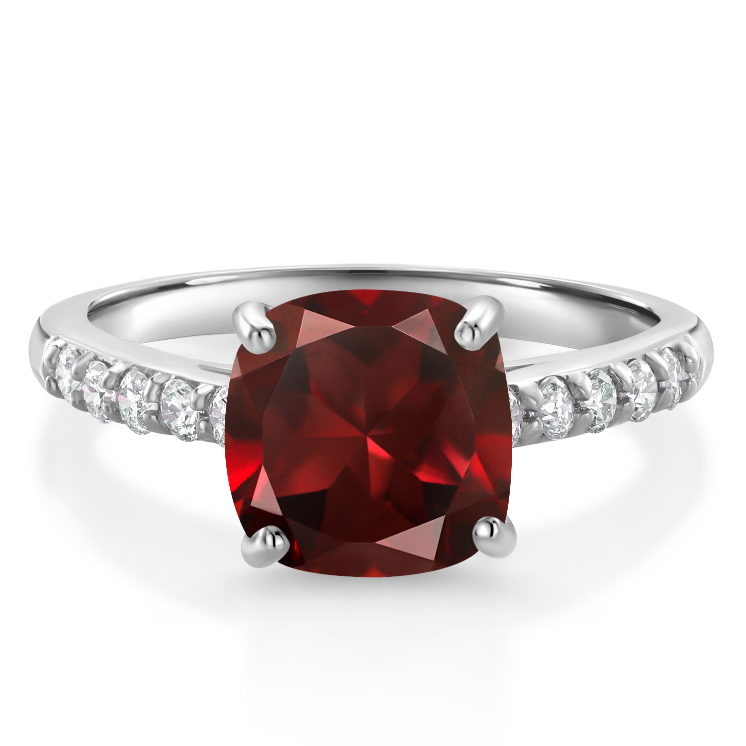 8MM Gemstone Birthstone & Lab Grown Diamond Engagement Ring Women 10K White Gold