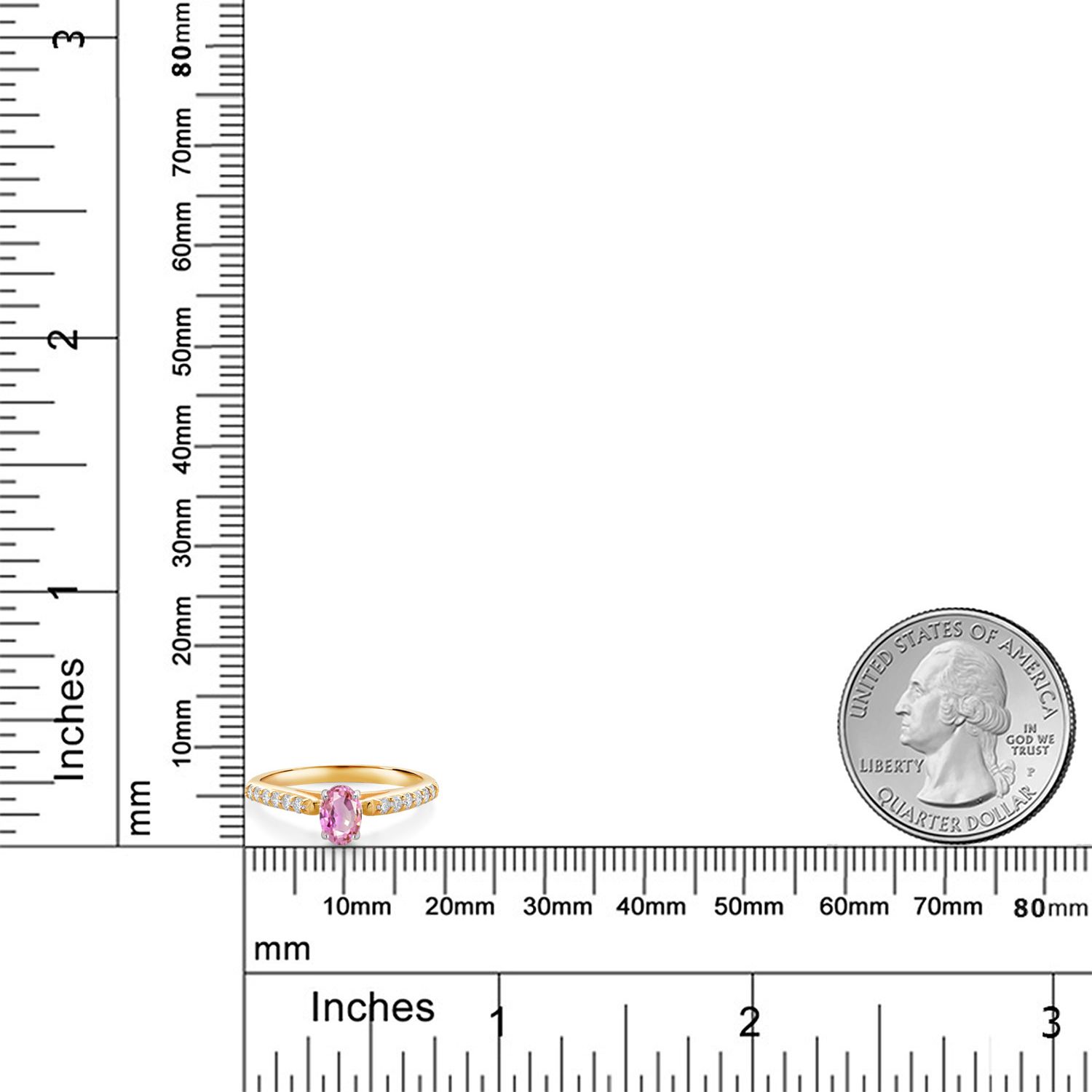 10K Yellow and White Gold Pink Sapphire and White Lab Grown Diamond Engagement - Picture 8 of 24