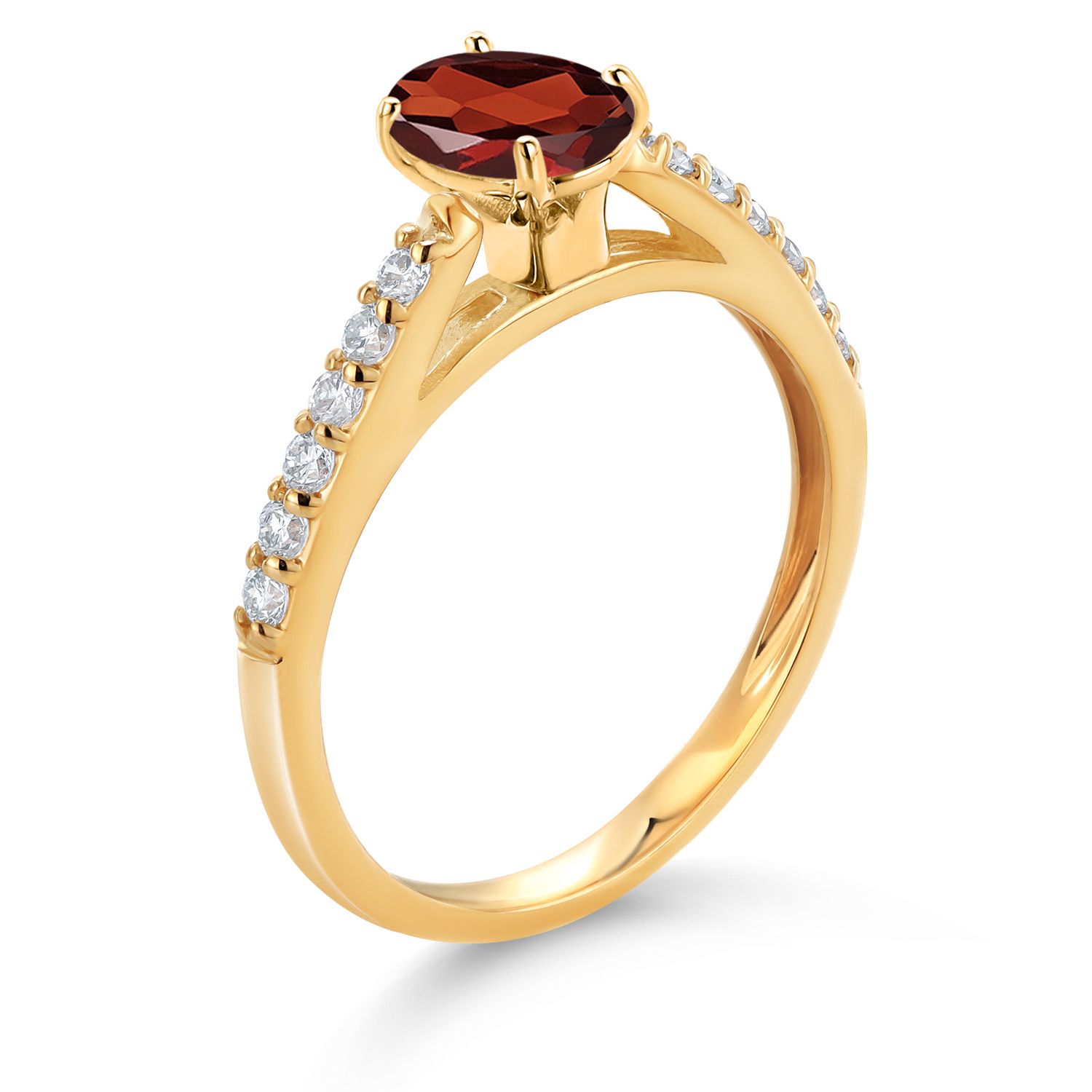 10K Yellow Gold Red Garnet and White Lab Grown Diamond Engagement Ring