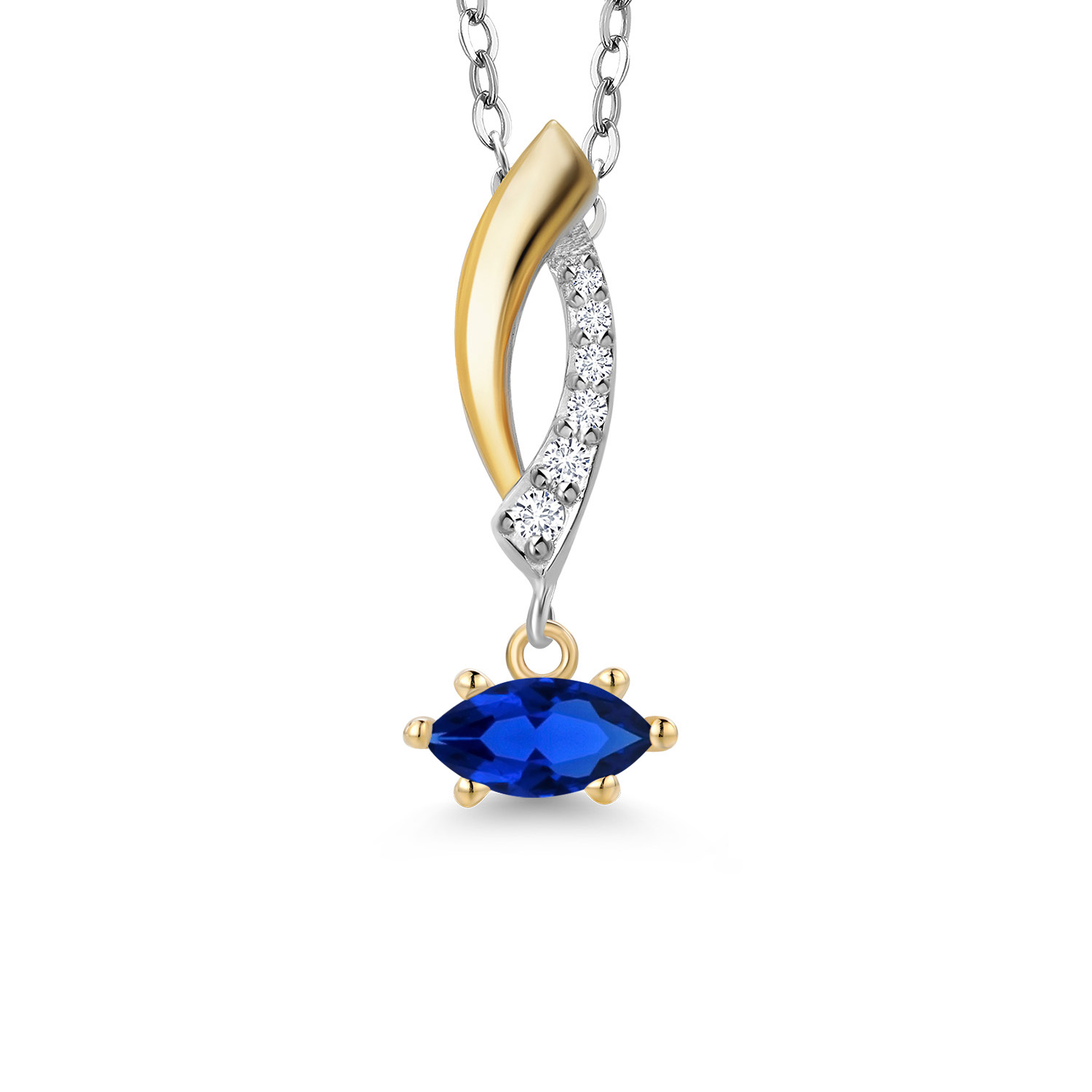 925 Silver and 10K Yellow Gold 6X3MM Marquise Gemstone Birthstone and White Lab