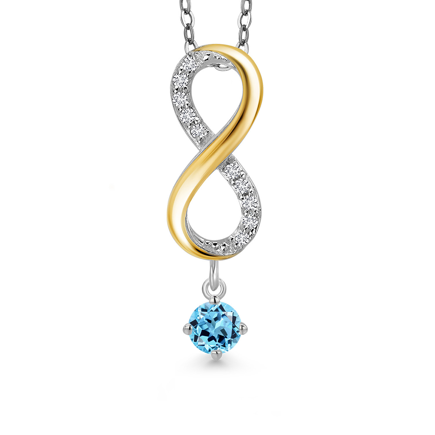 925 Silver and 10K Yellow Gold Swiss Blue Topaz and Lab Grown Diamond Pendant main product image