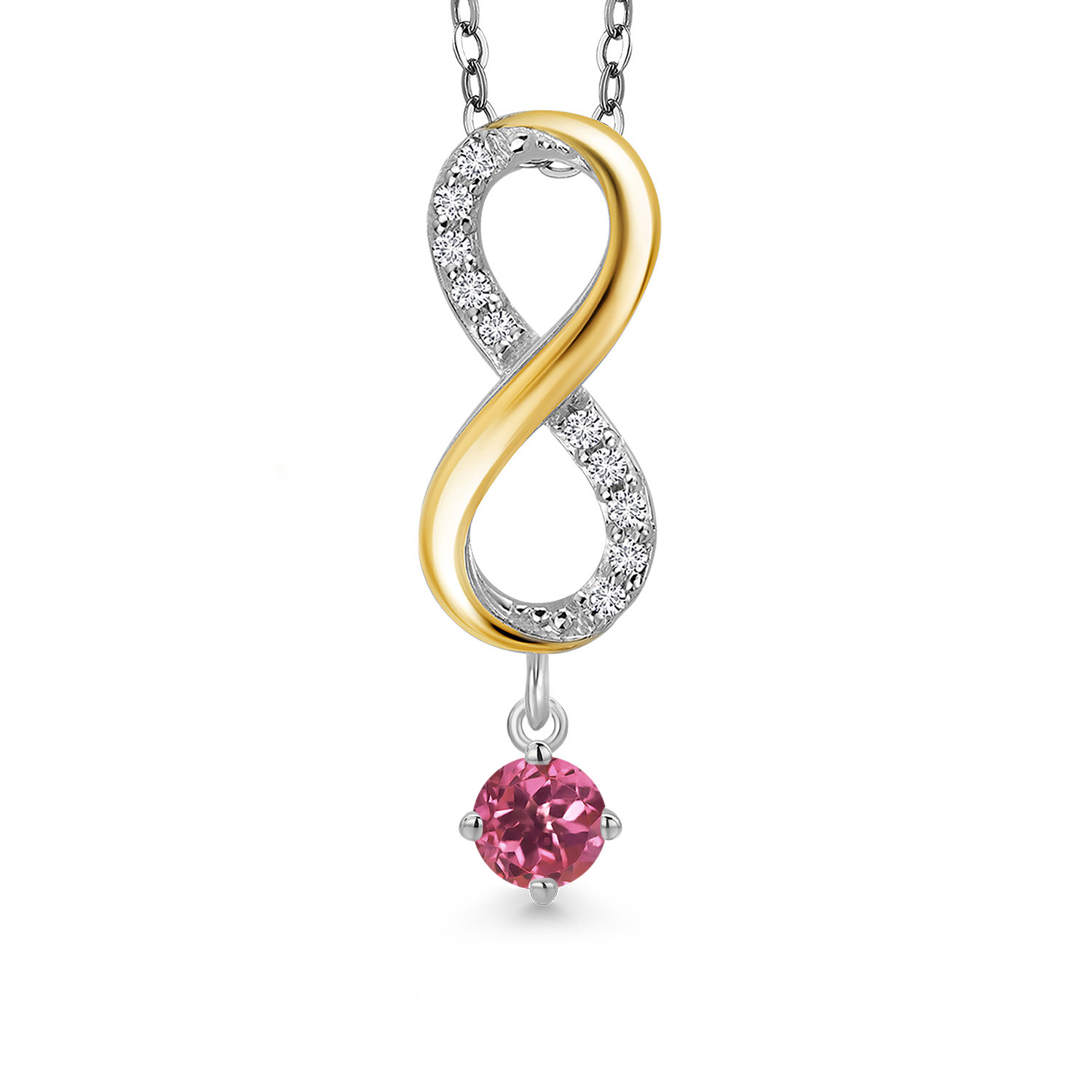 925 Silver and 10K Yellow Gold Pink Tourmaline and Lab Grown Diamond Pendant main product image