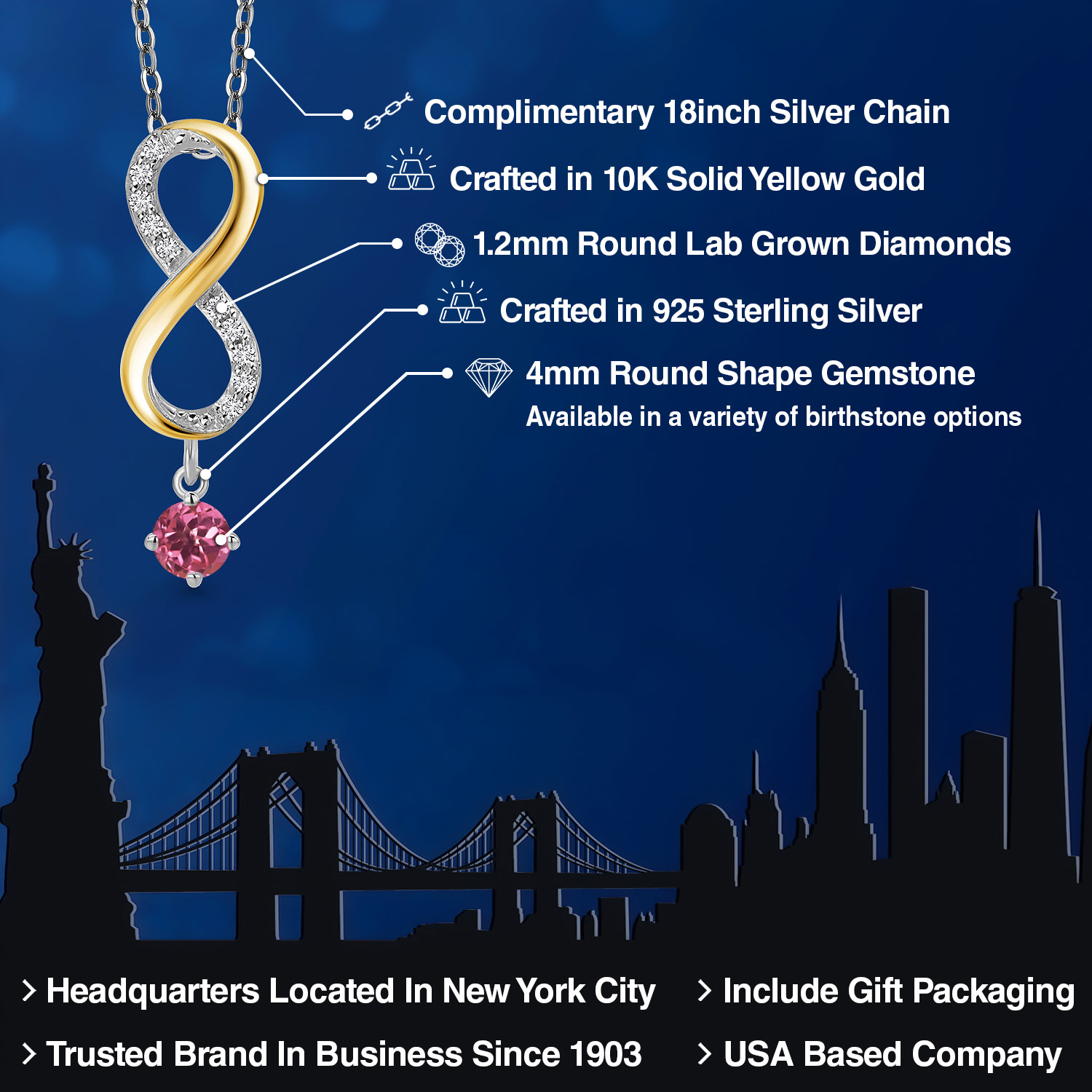 925 Silver and 10K Yellow Gold Pink Tourmaline and Lab Grown Diamond Pendant detailed image 2