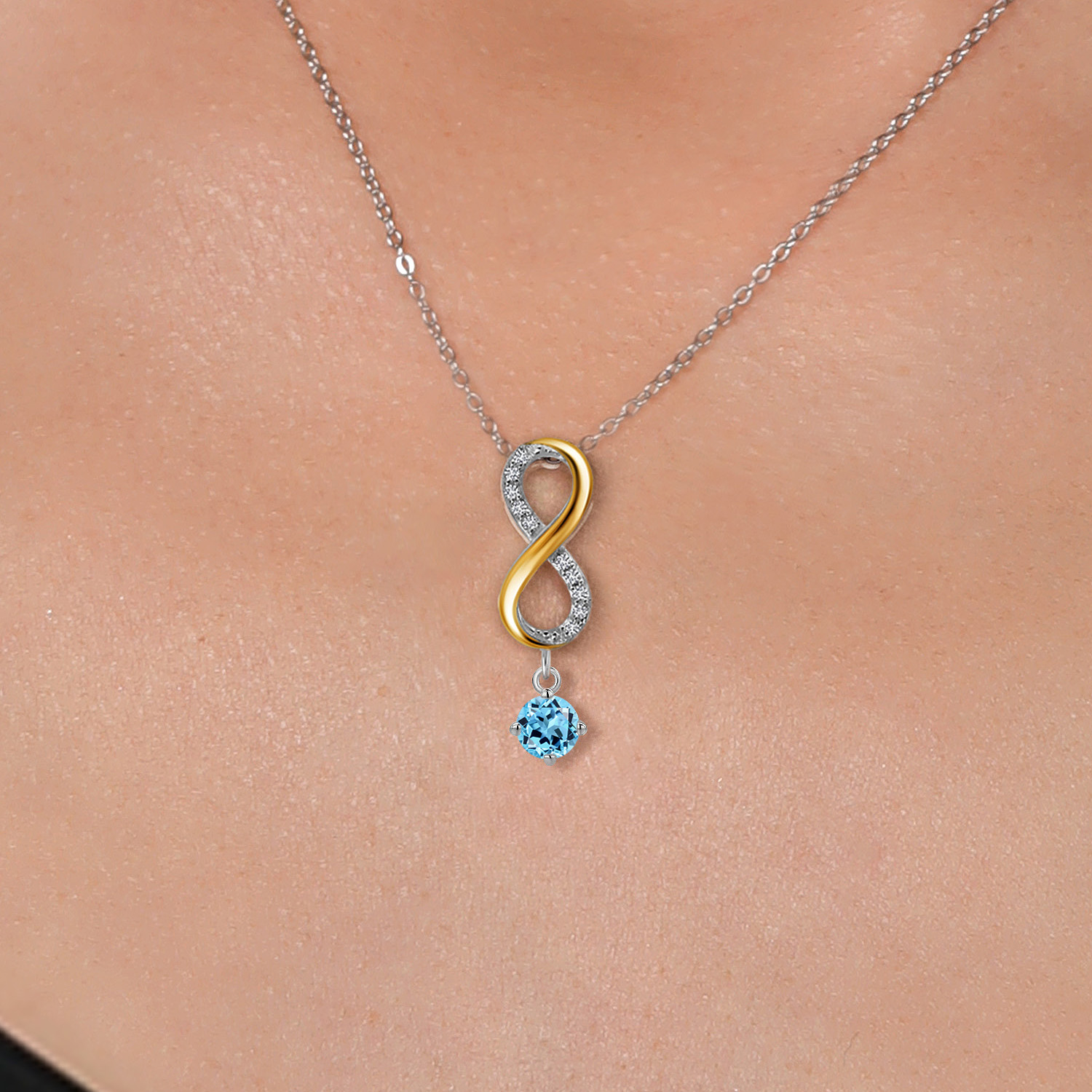 925 Silver and 10K Yellow Gold Swiss Blue Topaz and Lab Grown Diamond Pendant product image view 3