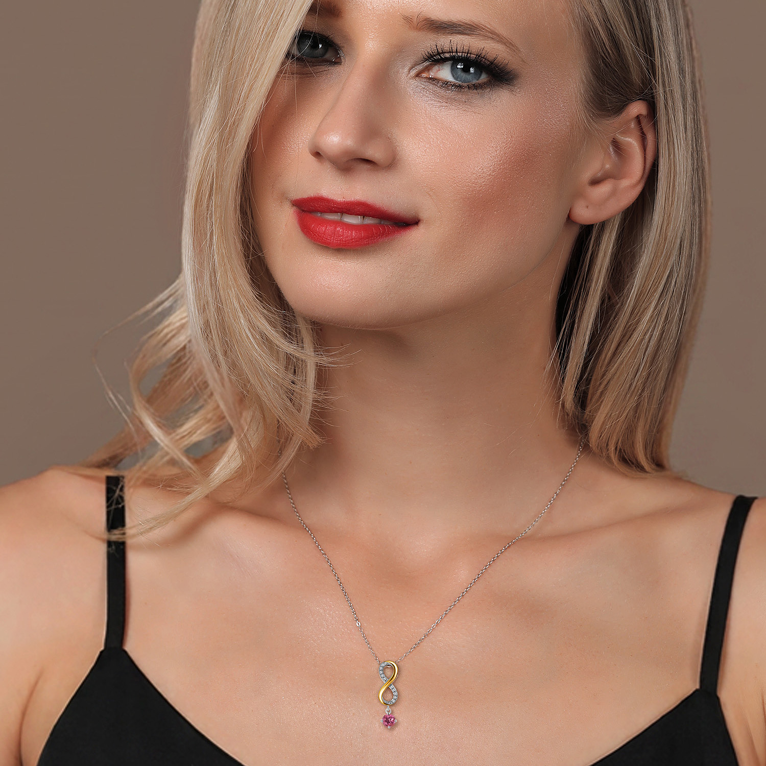 925 Silver and 10K Yellow Gold Pink Tourmaline and Lab Grown Diamond Pendant detailed image 4
