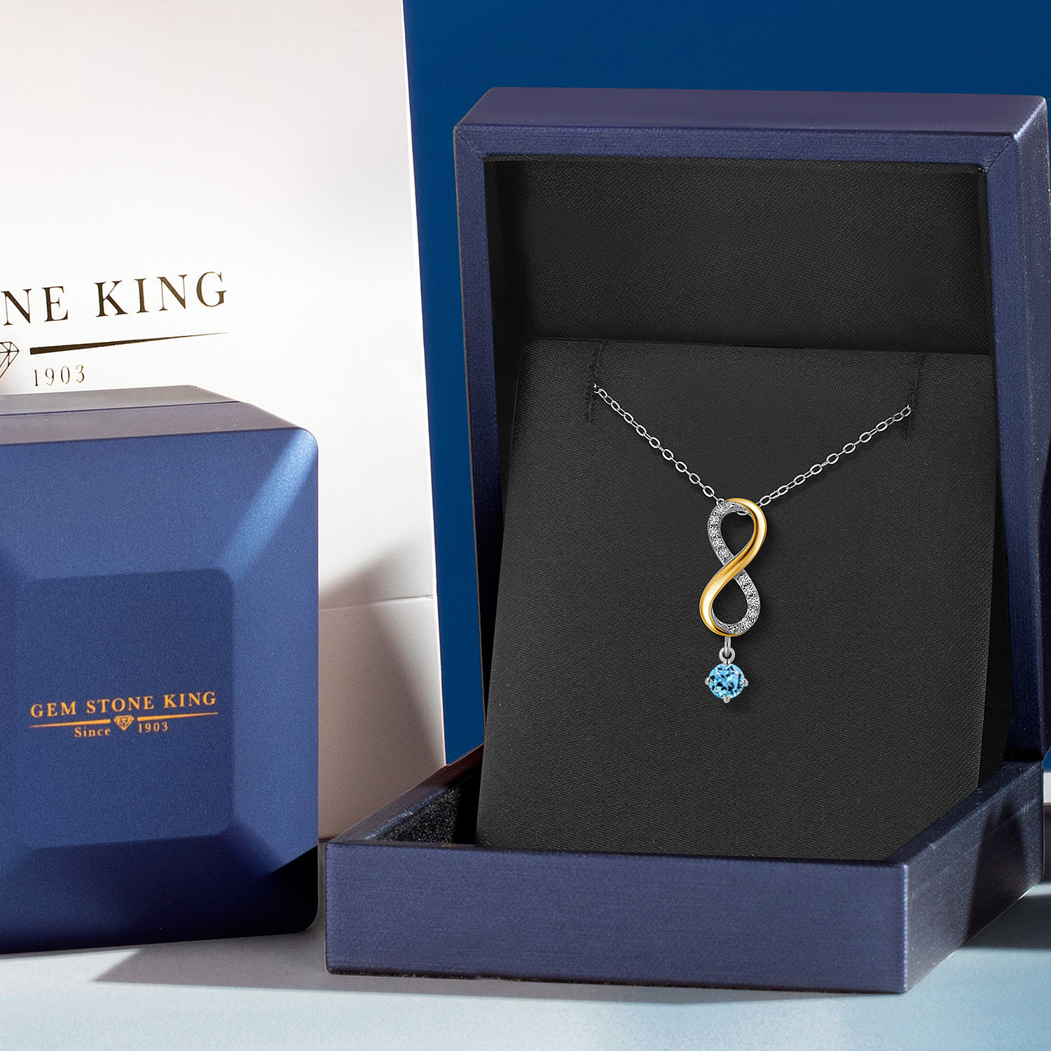 925 Silver and 10K Yellow Gold Swiss Blue Topaz and Lab Grown Diamond Pendant product image view 5