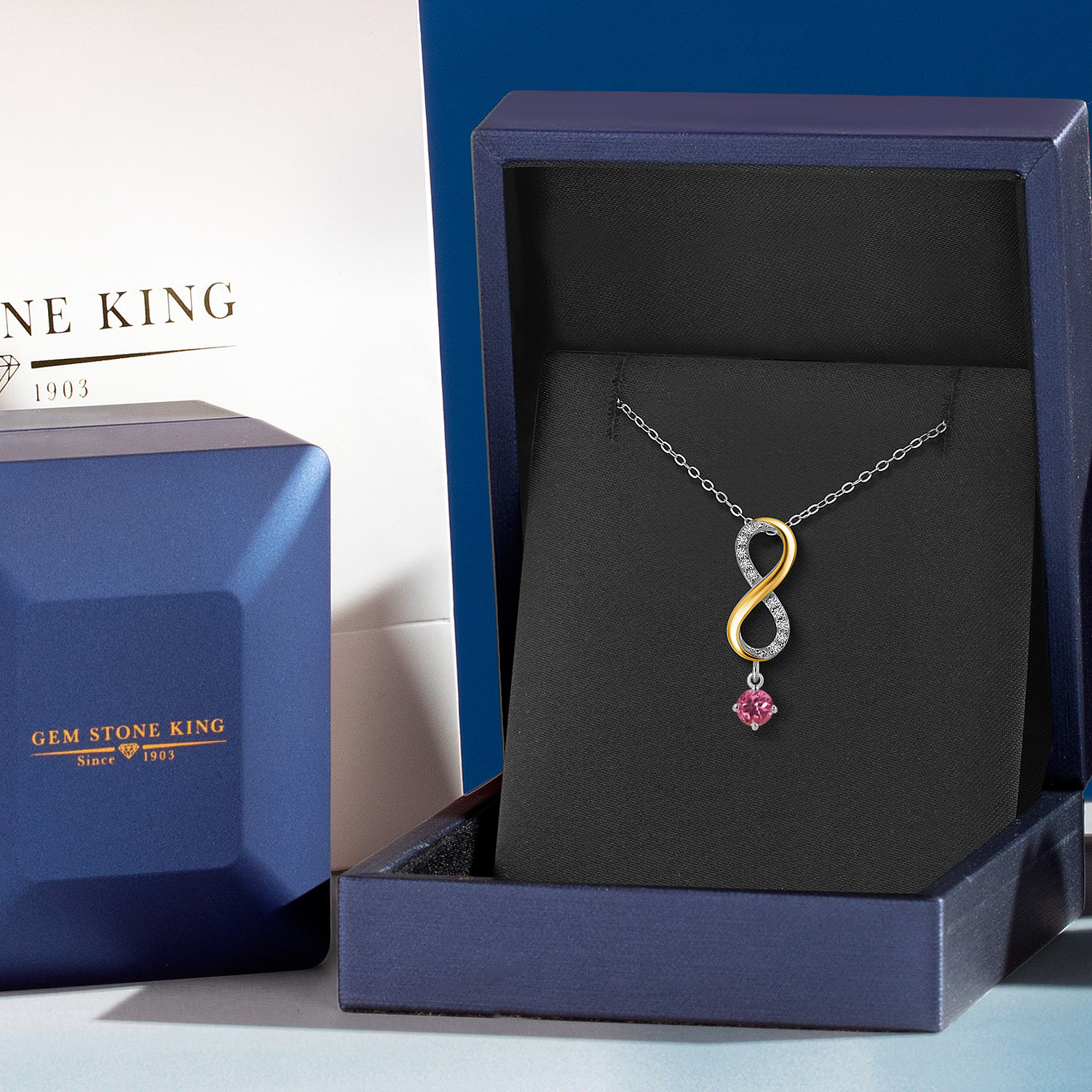 925 Silver and 10K Yellow Gold Pink Tourmaline and Lab Grown Diamond Pendant detailed image 5