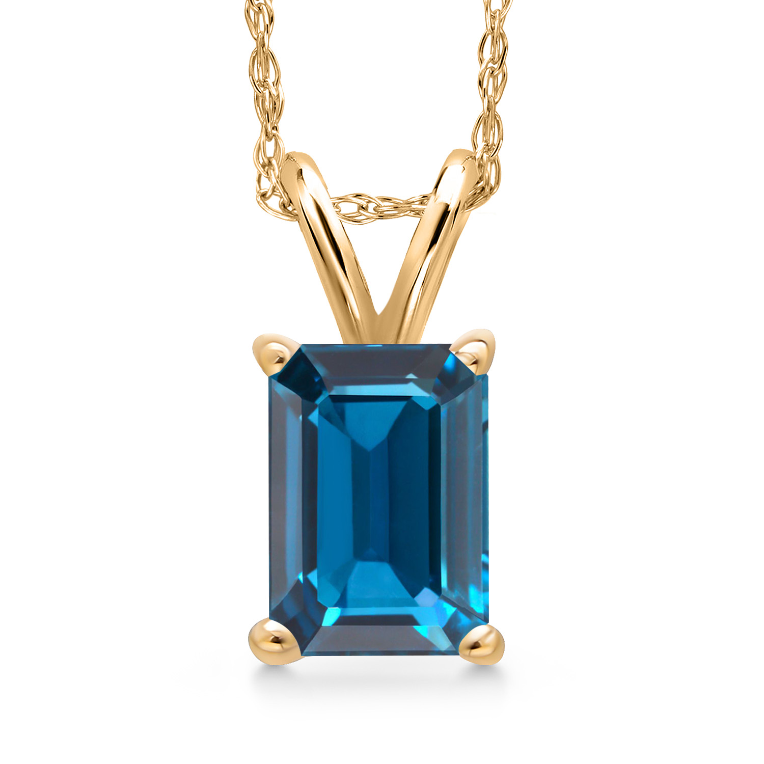 Gemstone Birthstone Pendant Necklace in 14K Yellow Gold | Emerald Cut 7X5MM |