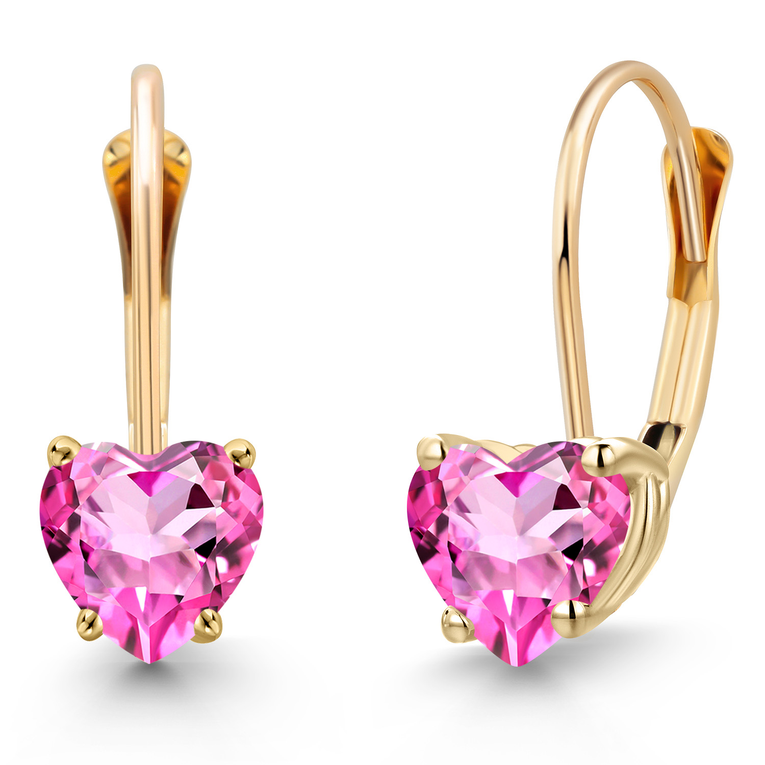 5MM Heart Shape Gemstone Birthstone Leverback Women Earrings In 14K Yellow Gold - Picture 116 of 157