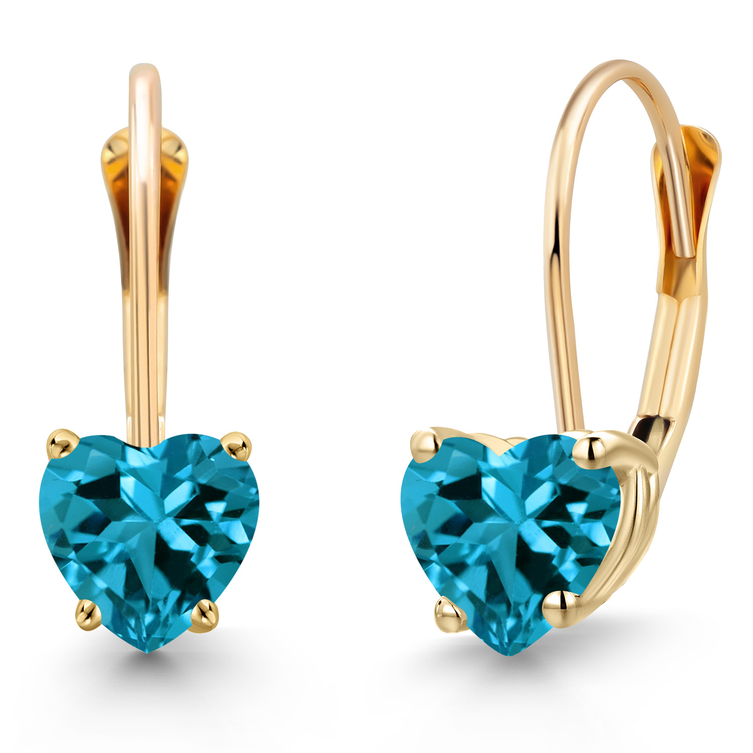 5MM Heart Shape Gemstone Birthstone Leverback Women Earrings In 14K Yellow Gold - Picture 74 of 157