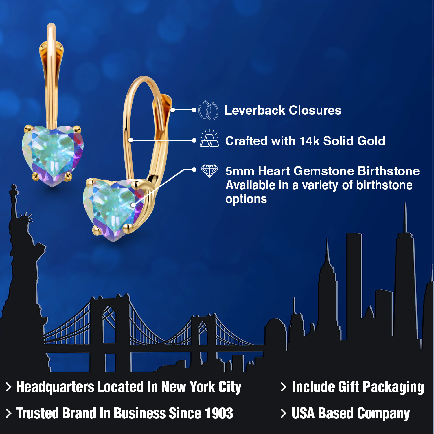 5MM Heart Shape Gemstone Birthstone Leverback Women Earrings In 14K Yellow Gold - Picture 81 of 157