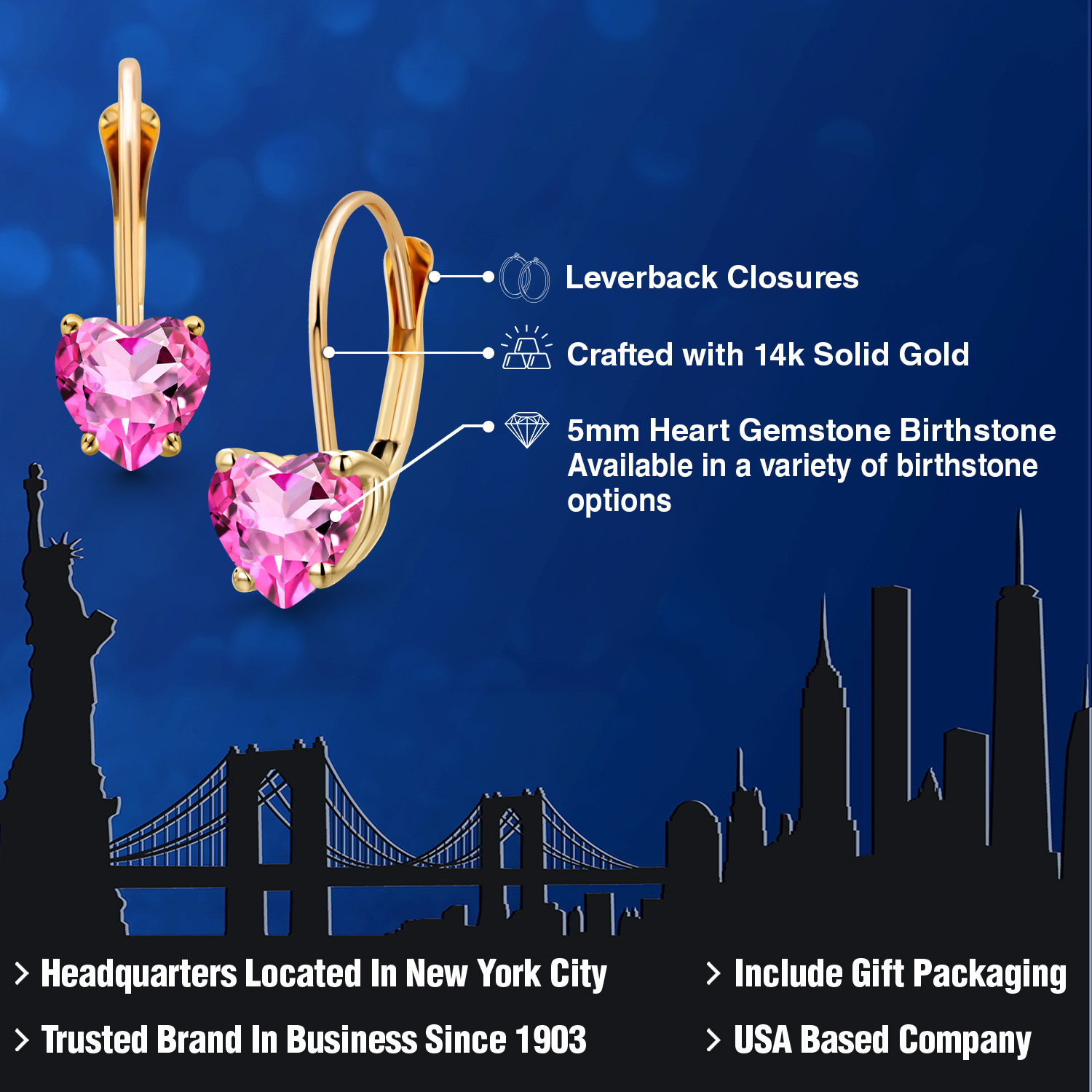 5MM Heart Shape Gemstone Birthstone Leverback Women Earrings In 14K Yellow Gold - Picture 117 of 157