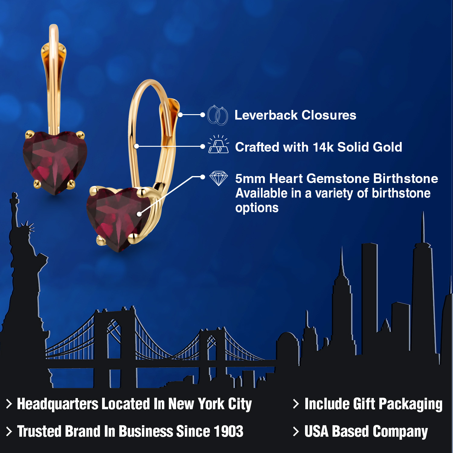 5MM Heart Shape Gemstone Birthstone Leverback Women Earrings In 14K Yellow Gold - Picture 129 of 157