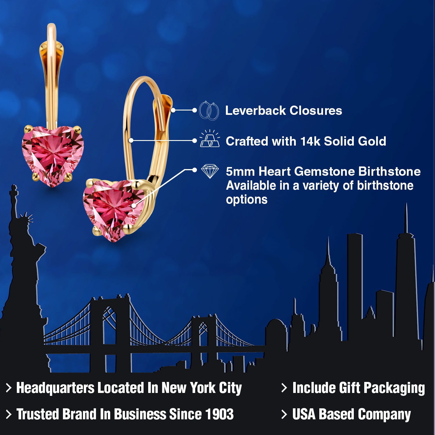 5MM Heart Shape Gemstone Birthstone Leverback Women Earrings In 14K Yellow Gold - Picture 45 of 157