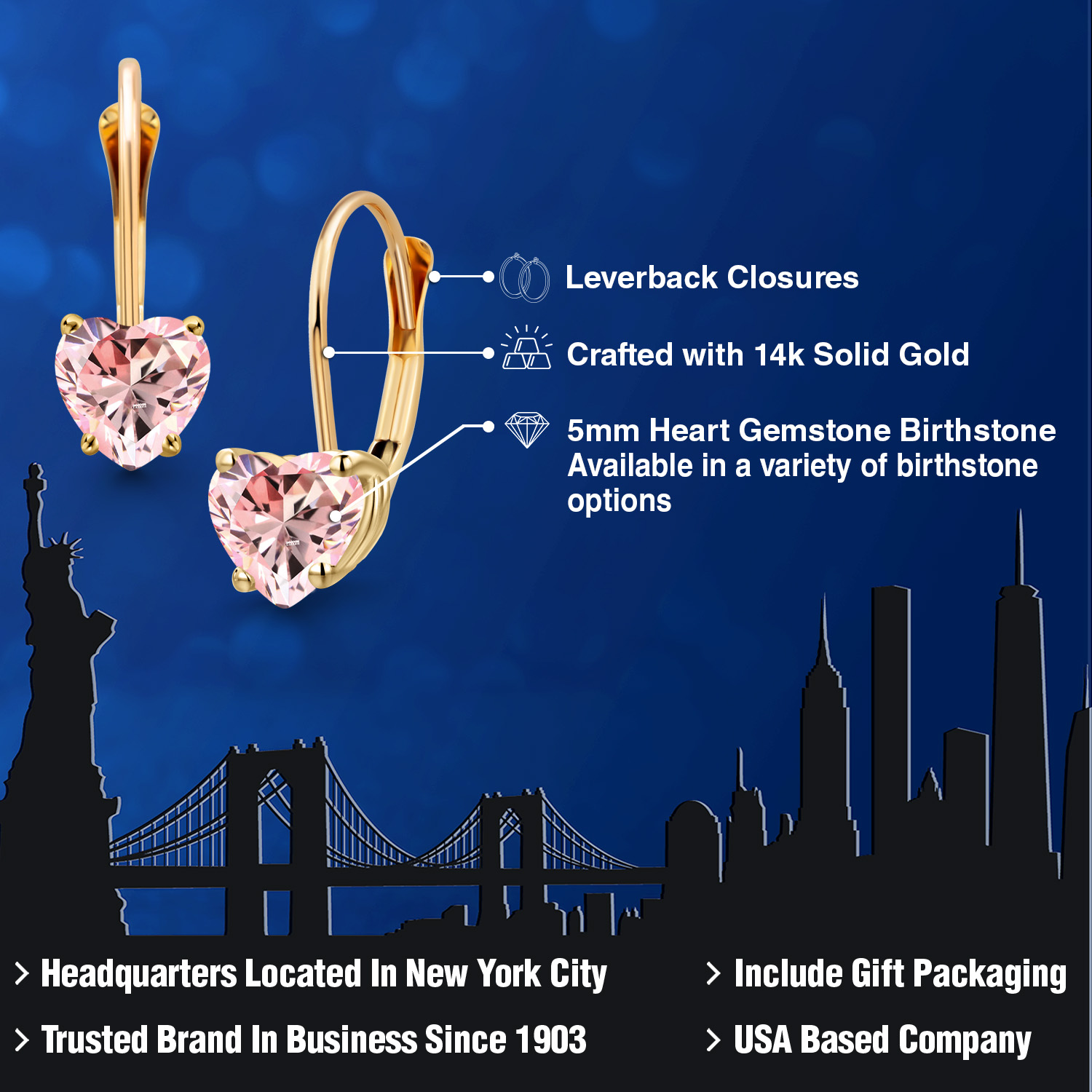 5MM Heart Shape Gemstone Birthstone Leverback Women Earrings In 14K Yellow Gold - Picture 87 of 157