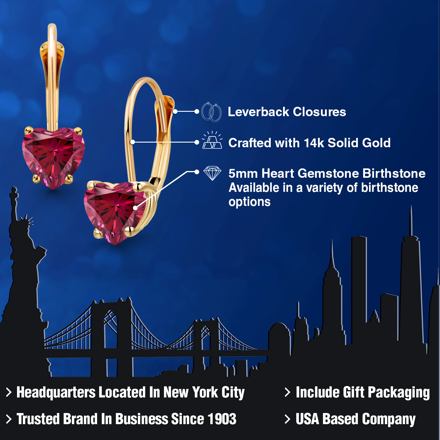 5MM Heart Shape Gemstone Birthstone Leverback Women Earrings In 14K Yellow Gold - Picture 123 of 157