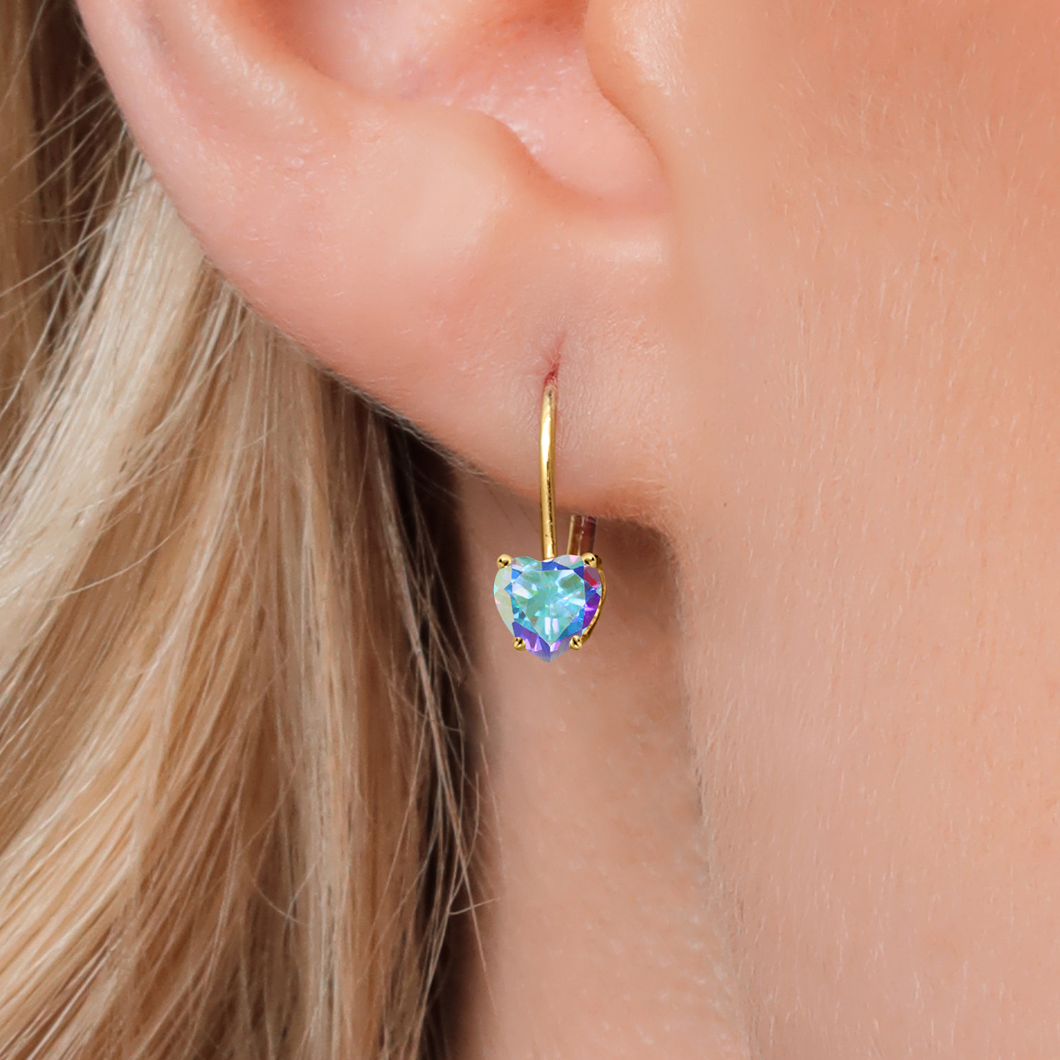 5MM Heart Shape Gemstone Birthstone Leverback Women Earrings In 14K Yellow Gold - Picture 82 of 157