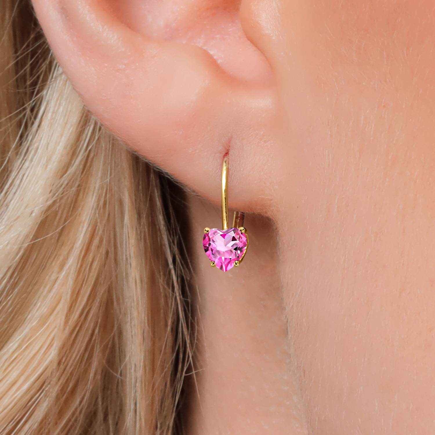 5MM Heart Shape Gemstone Birthstone Leverback Women Earrings In 14K Yellow Gold - Picture 118 of 157