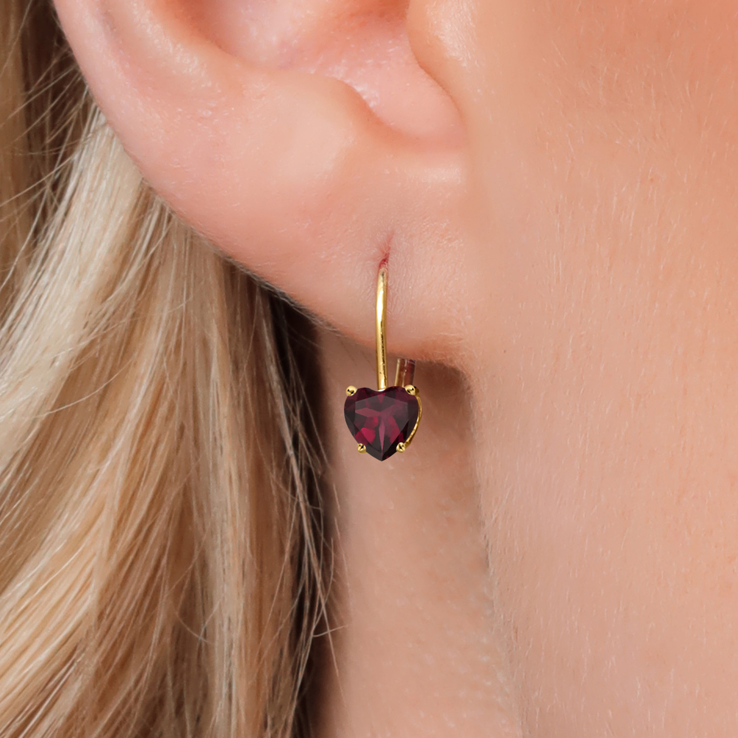 5MM Heart Shape Gemstone Birthstone Leverback Women Earrings In 14K Yellow Gold - Picture 130 of 157