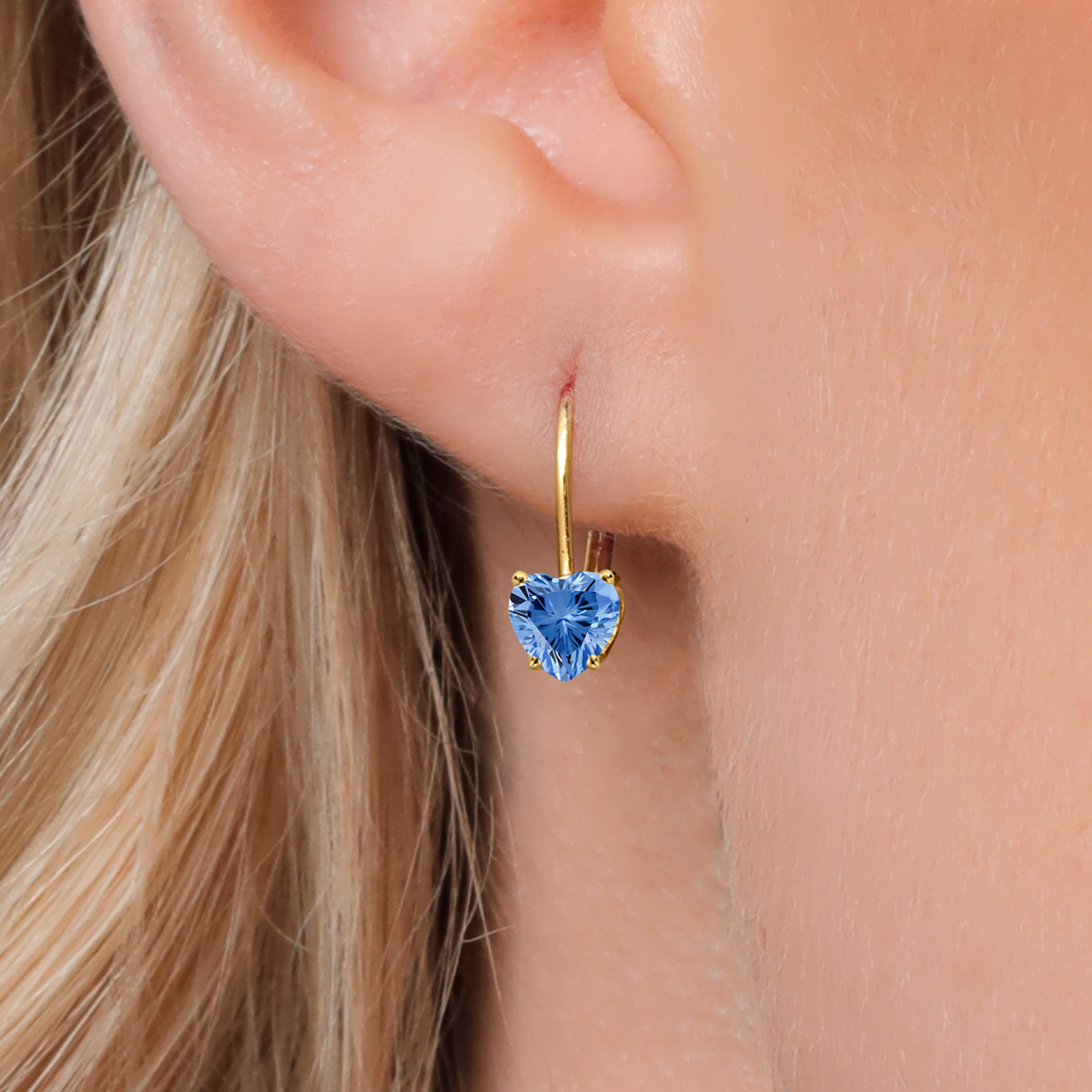 5MM Heart Shape Gemstone Birthstone Leverback Women Earrings In 14K Yellow Gold - Picture 40 of 157