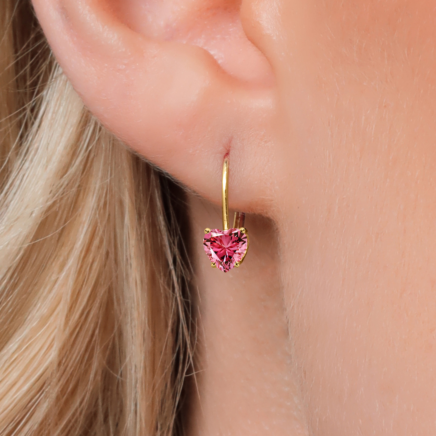 5MM Heart Shape Gemstone Birthstone Leverback Women Earrings In 14K Yellow Gold - Picture 46 of 157